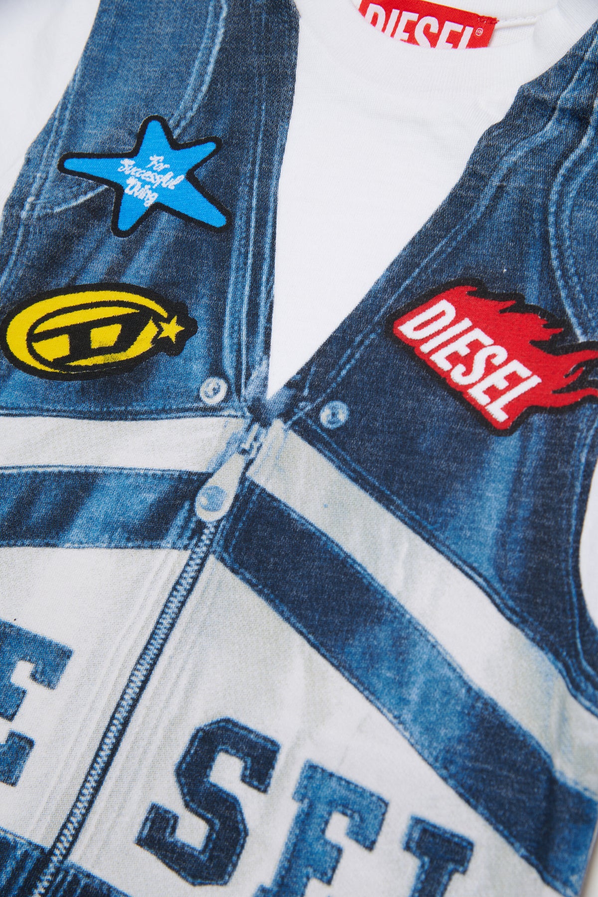 T-shirt with denim vest-effect print