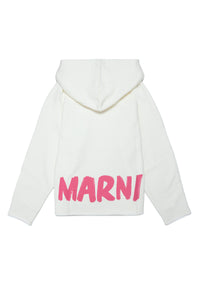 Marni white cotton hooded sweatshirt with logo for children