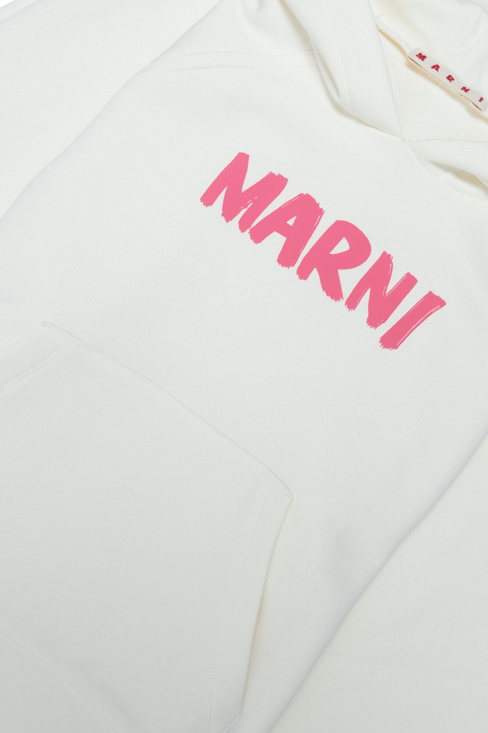 Marni white cotton hooded sweatshirt with logo for children