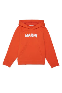 Orange cotton hooded sweatshirt with Marni brush logo