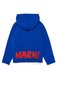 Marni blue cotton hooded sweatshirt with logo for children | Brave Kid