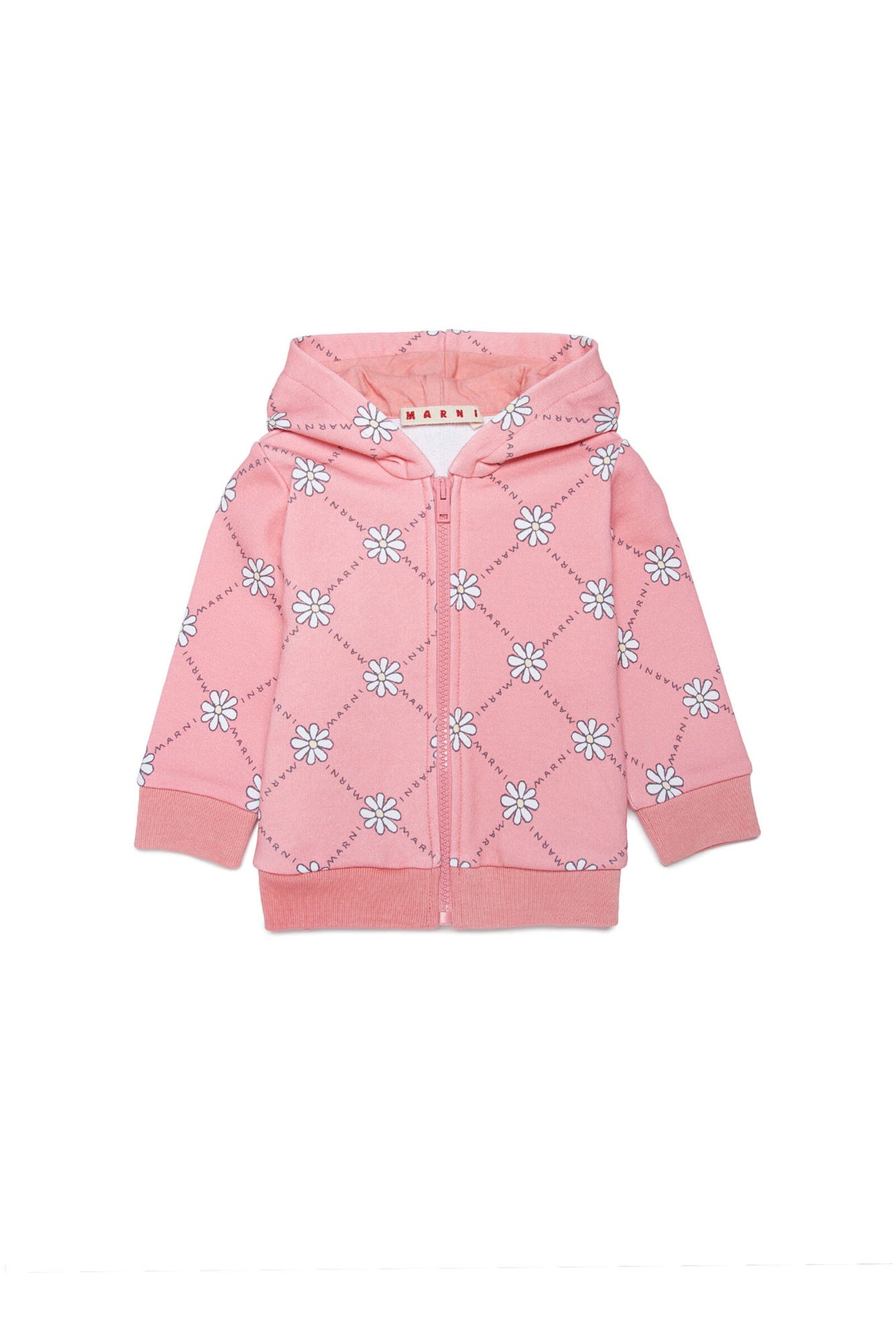 Peach pink cotton hooded sweatshirt with daisy pattern Peach pink cotton hooded sweatshirt with daisy pattern