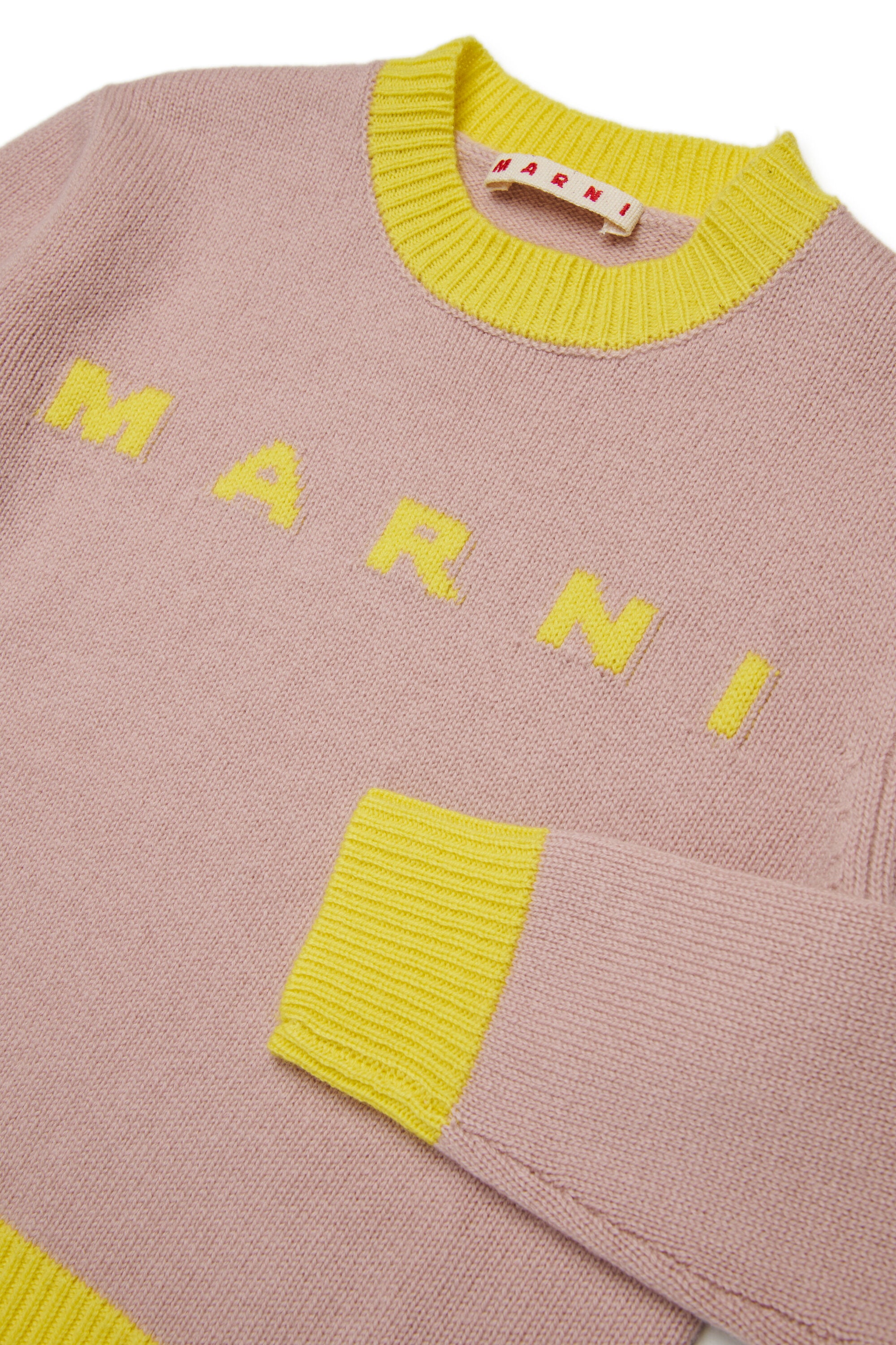 Jersey de cuello redondo en mezcla de lana y cachemira con bloques de color