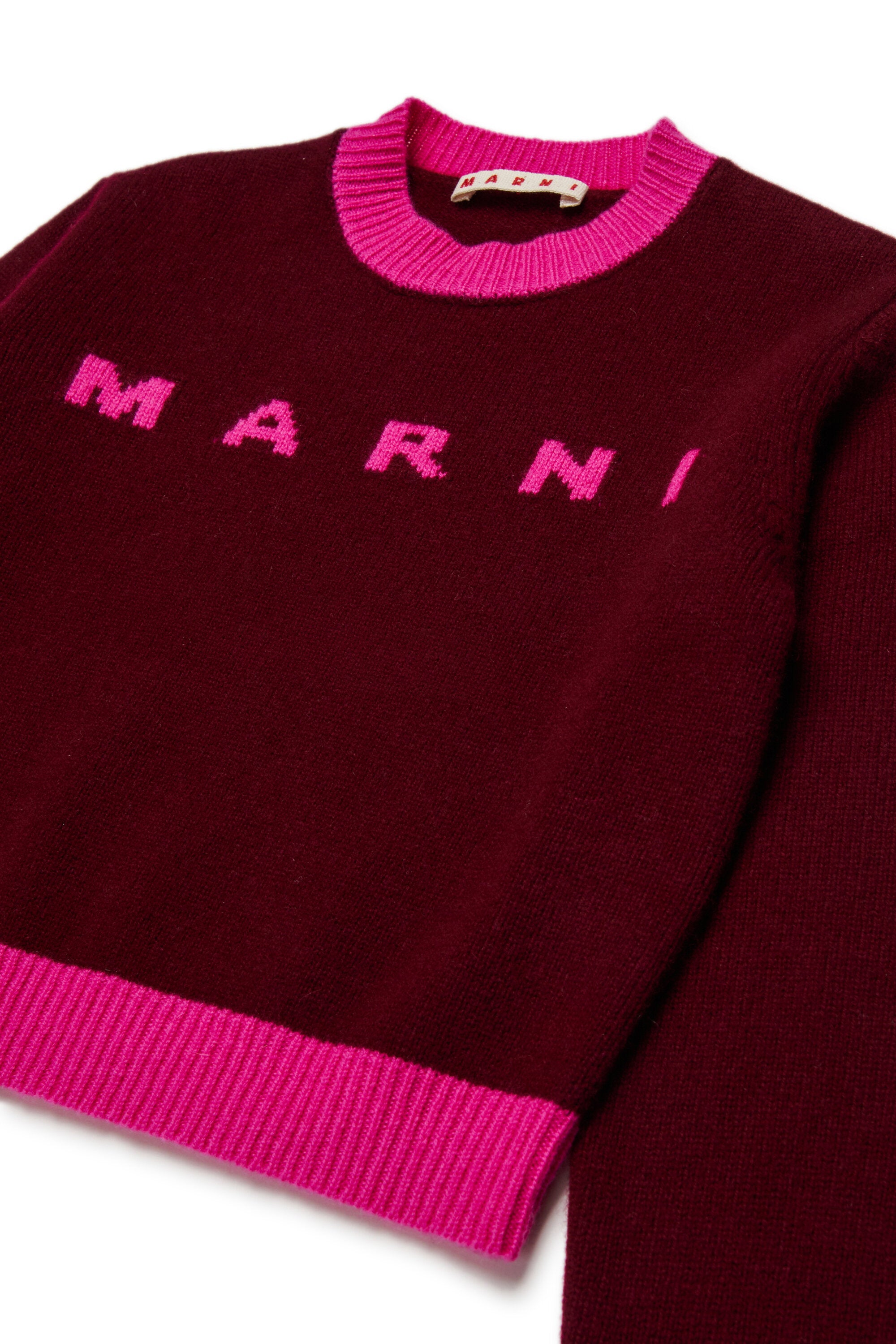 Jersey de cuello redondo en mezcla de lana y cachemira con bloques de color