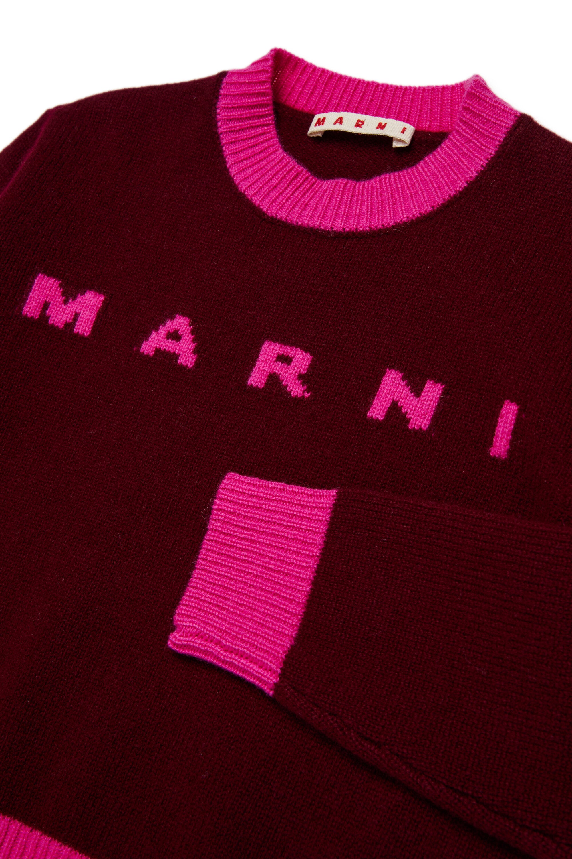 Jersey de cuello redondo en mezcla de lana y cachemira con bloques de color