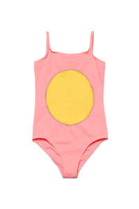 Lycra one-piece swimsuit with circle graphic