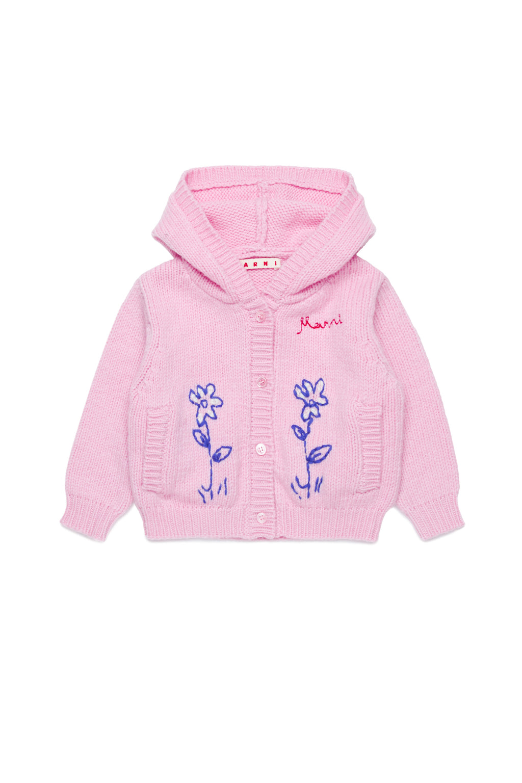 Hooded sweater with embroidered small flowers
