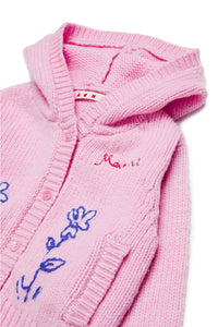 Hooded sweater with embroidered small flowers
