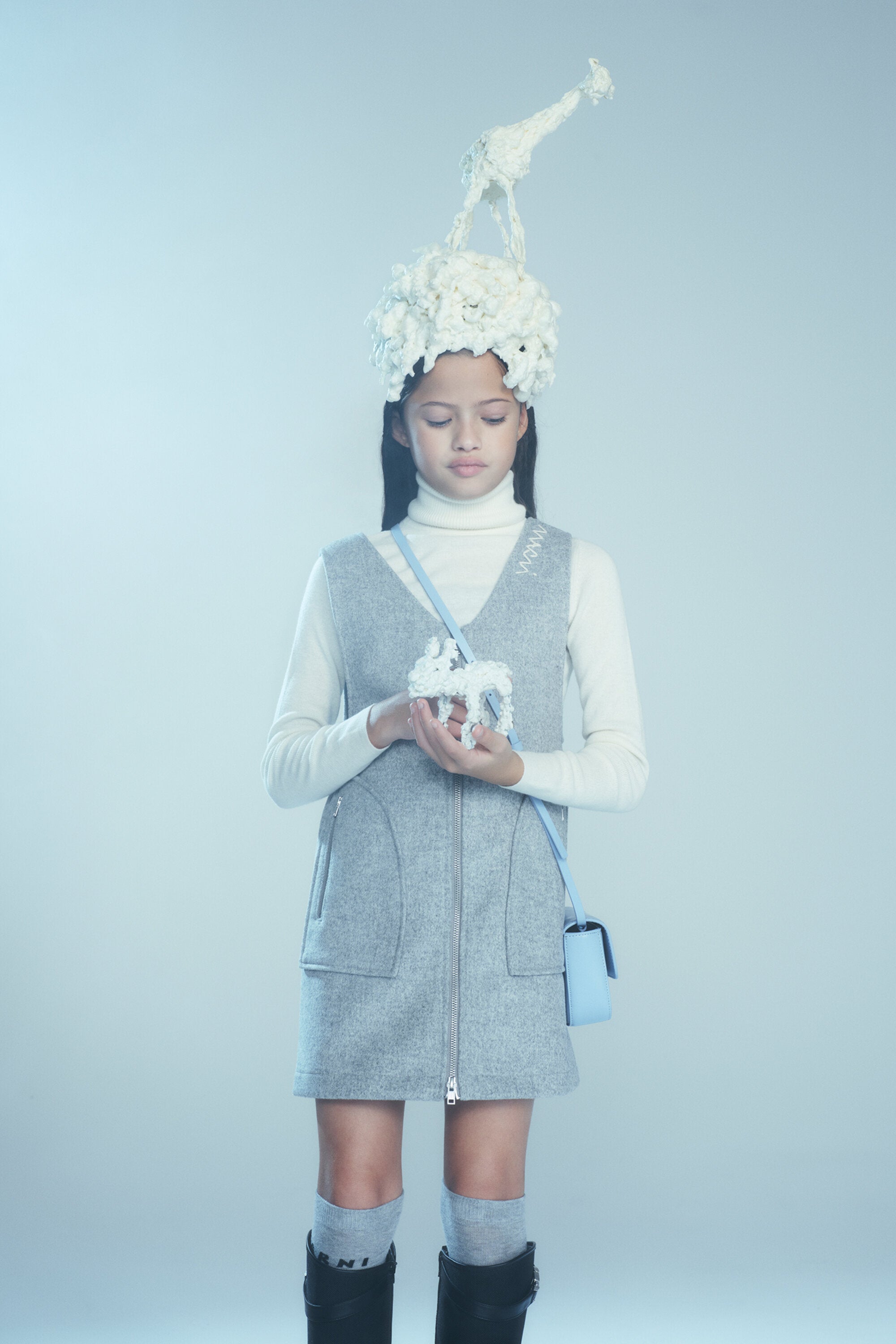 Minivestido sin mangas en tejido de mezcla de lana