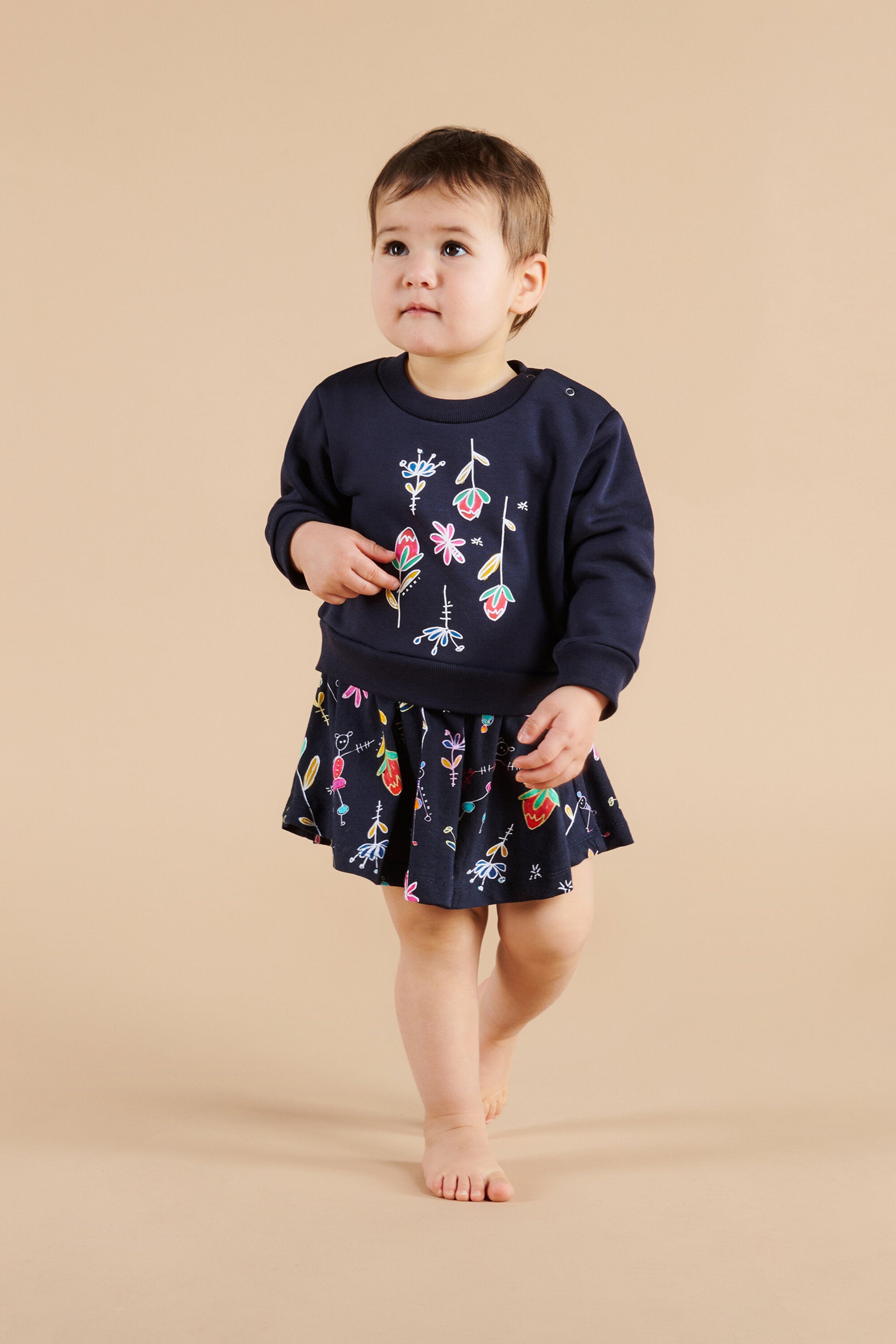 Vestido midi de felpa y jersey con gráfico de Nutcracker