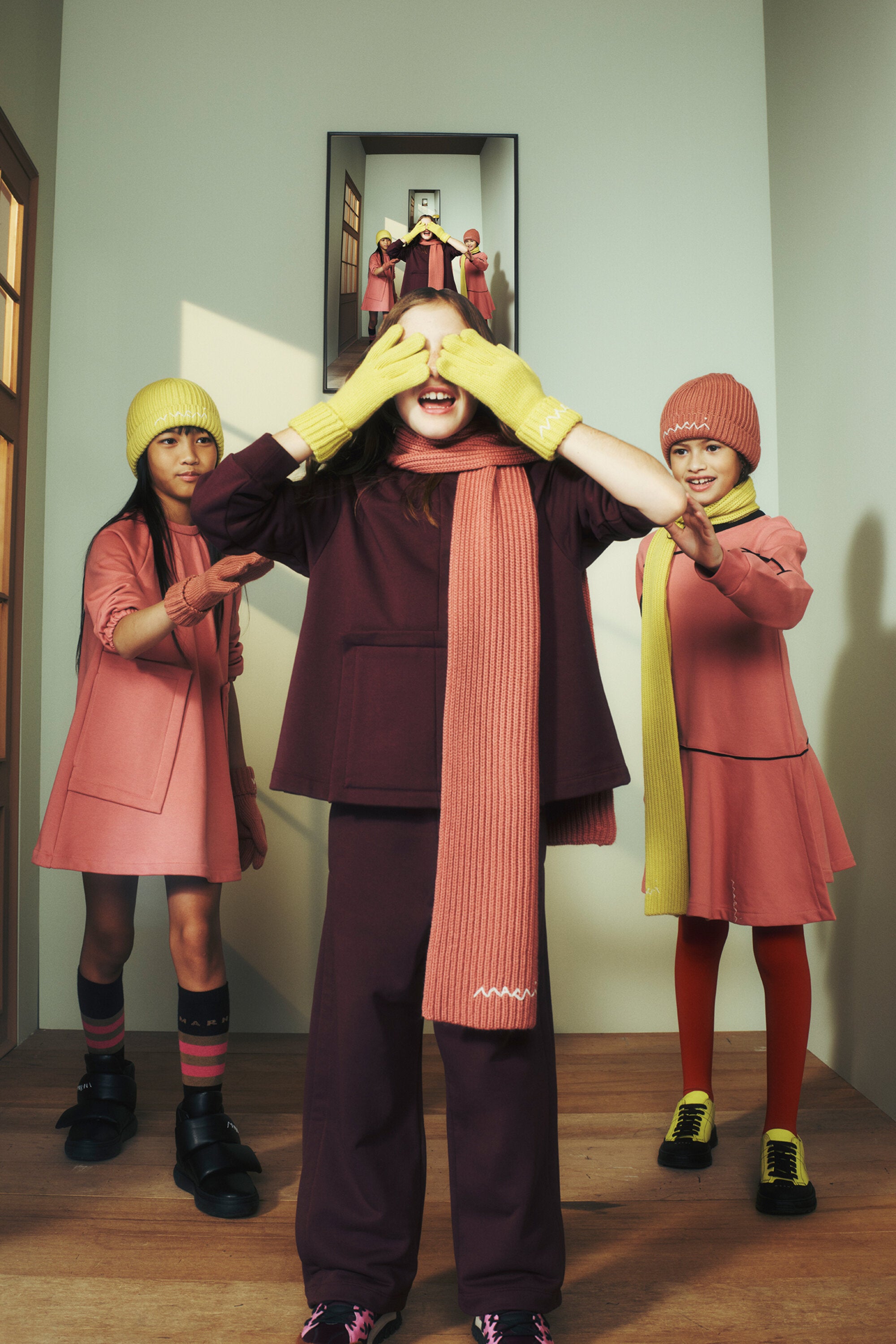 Wool-blend knit scarf with logo