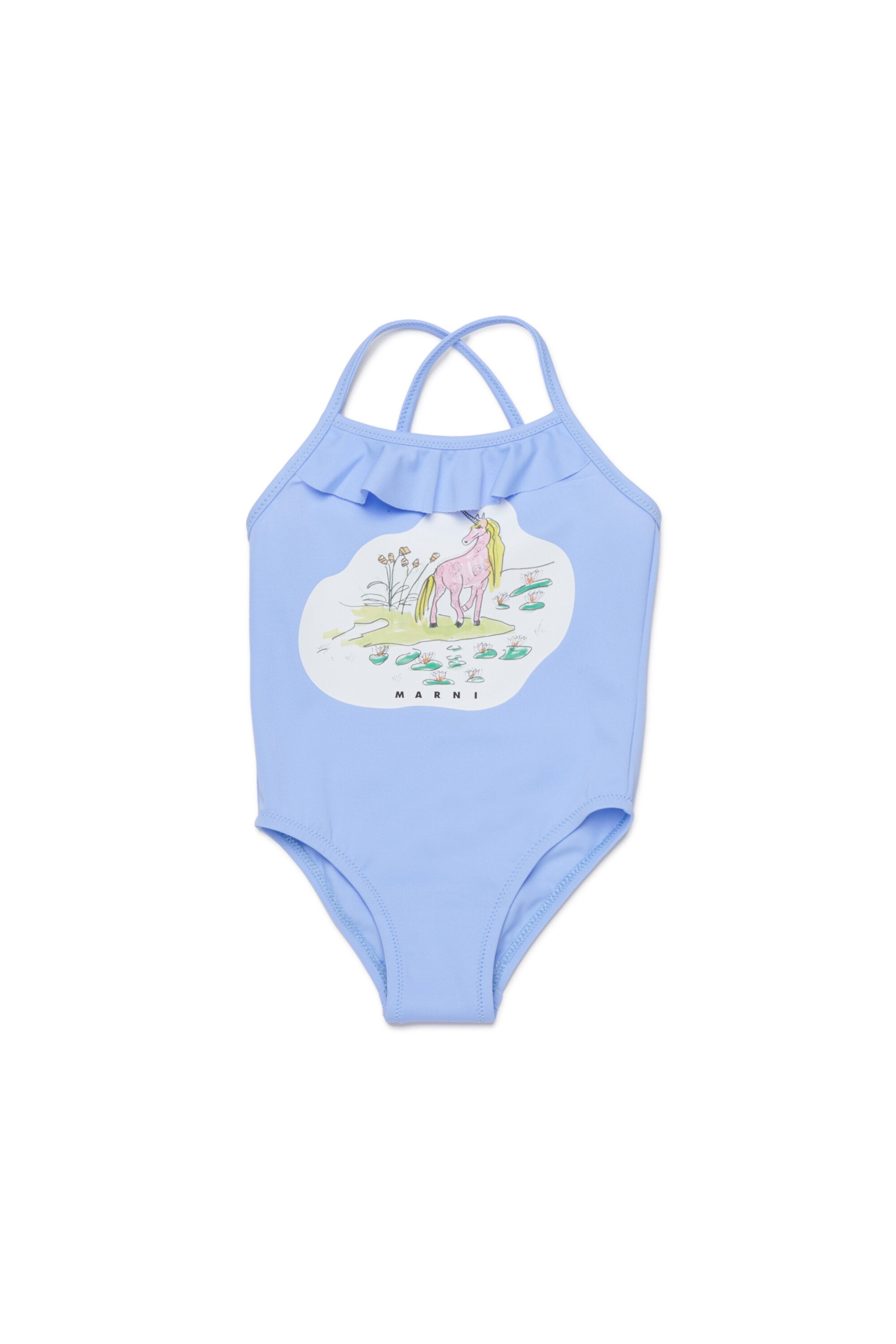 One-piece swimsuit with printed logo