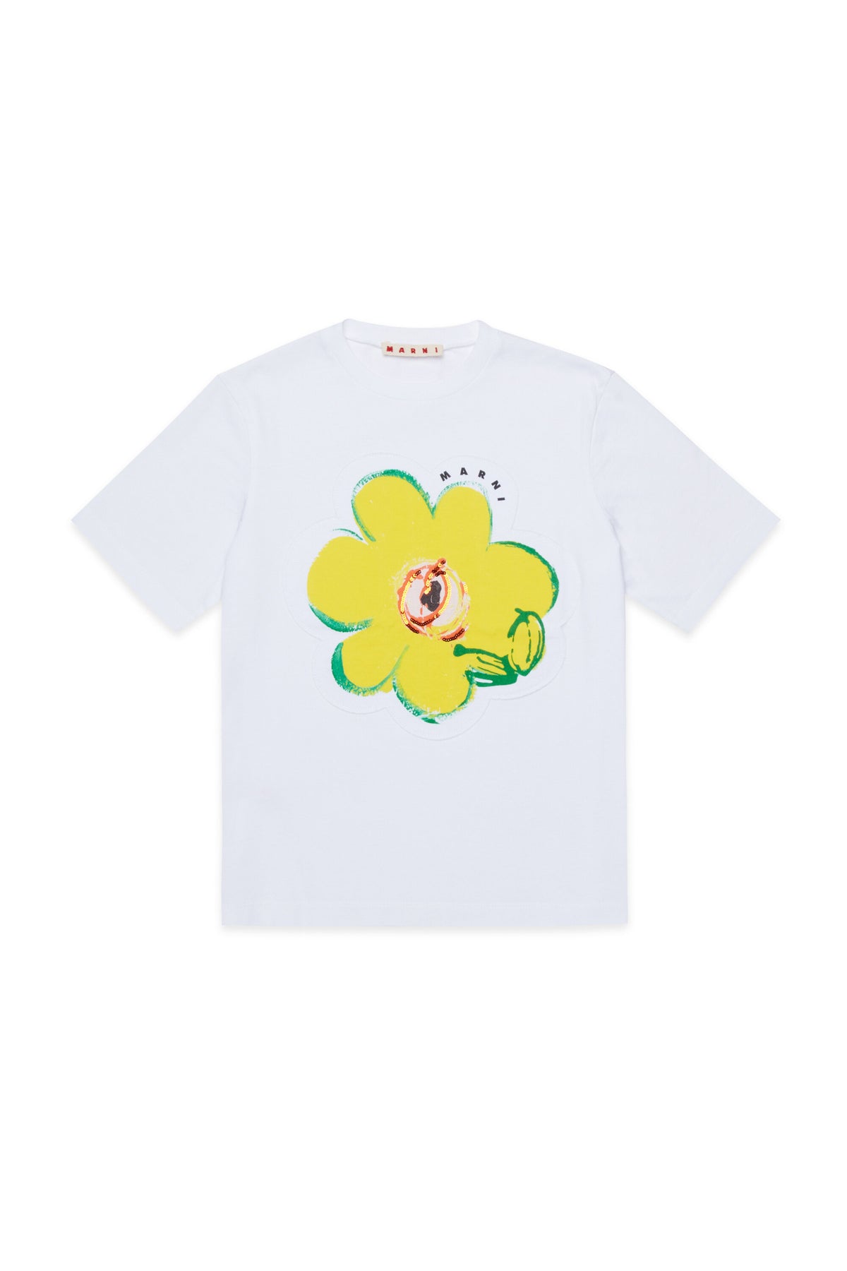 Camiseta con flor aplicada y logo