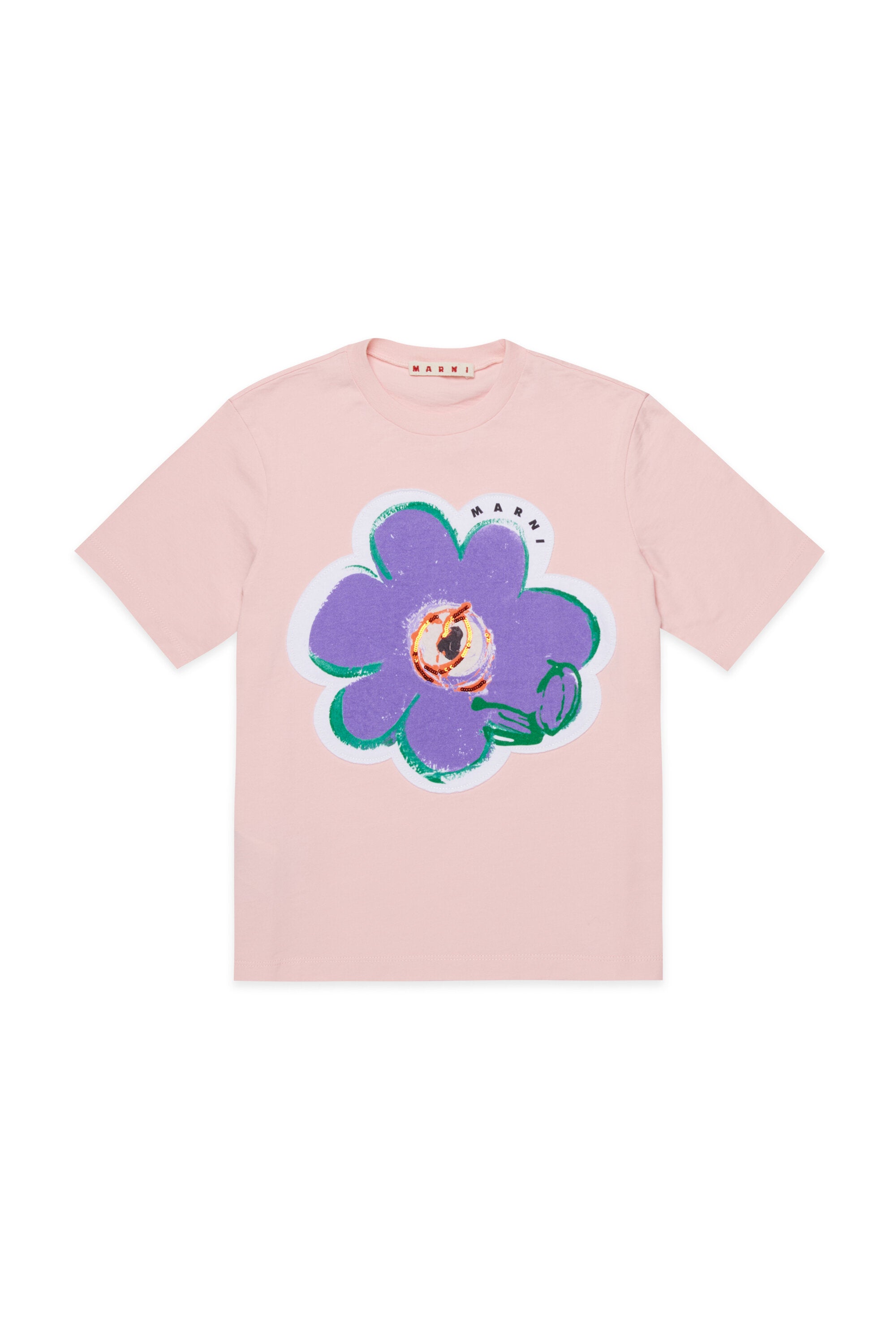 Camiseta con flor aplicada y logo