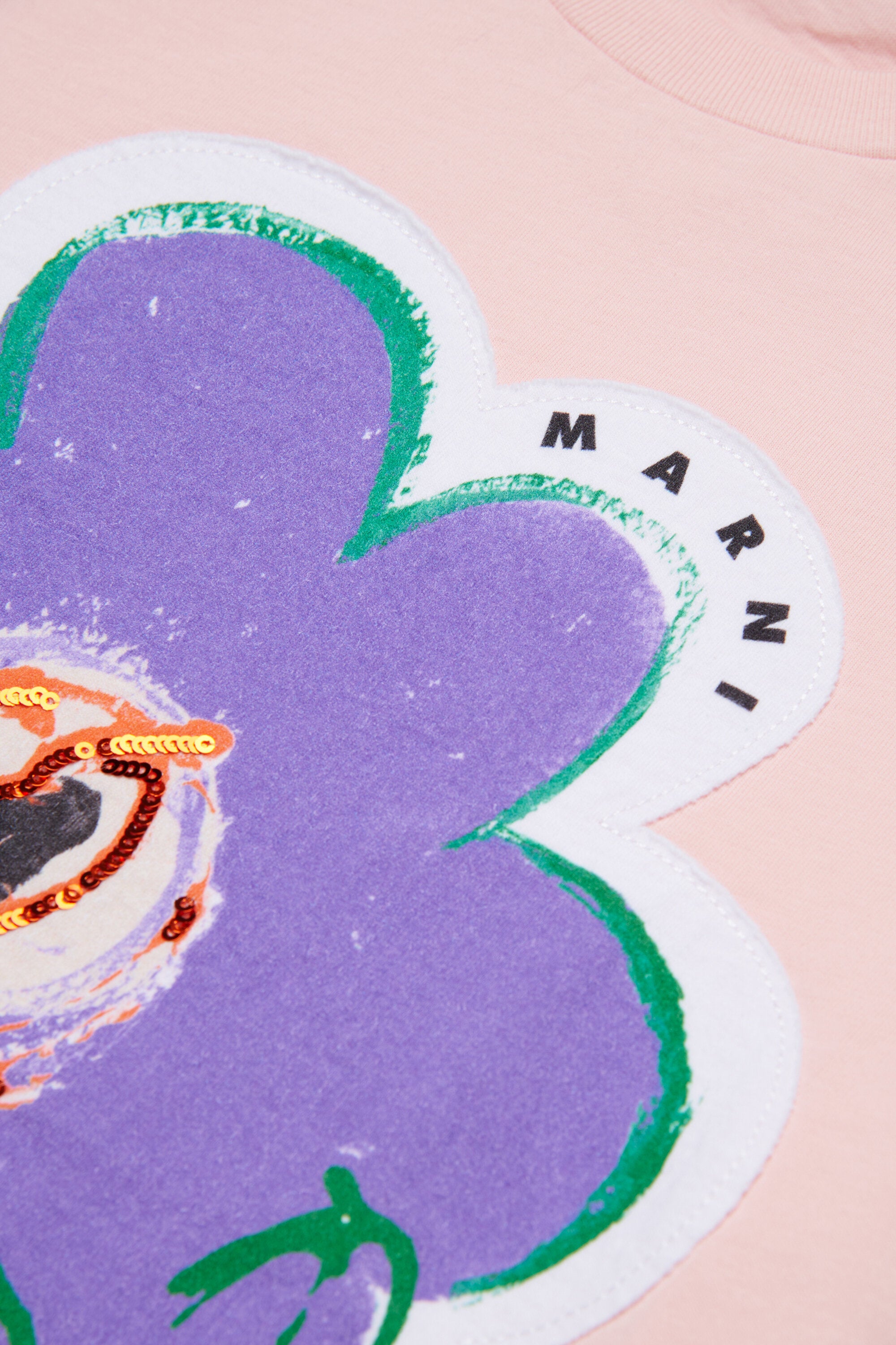 T-shirt with appliqué flower and logo