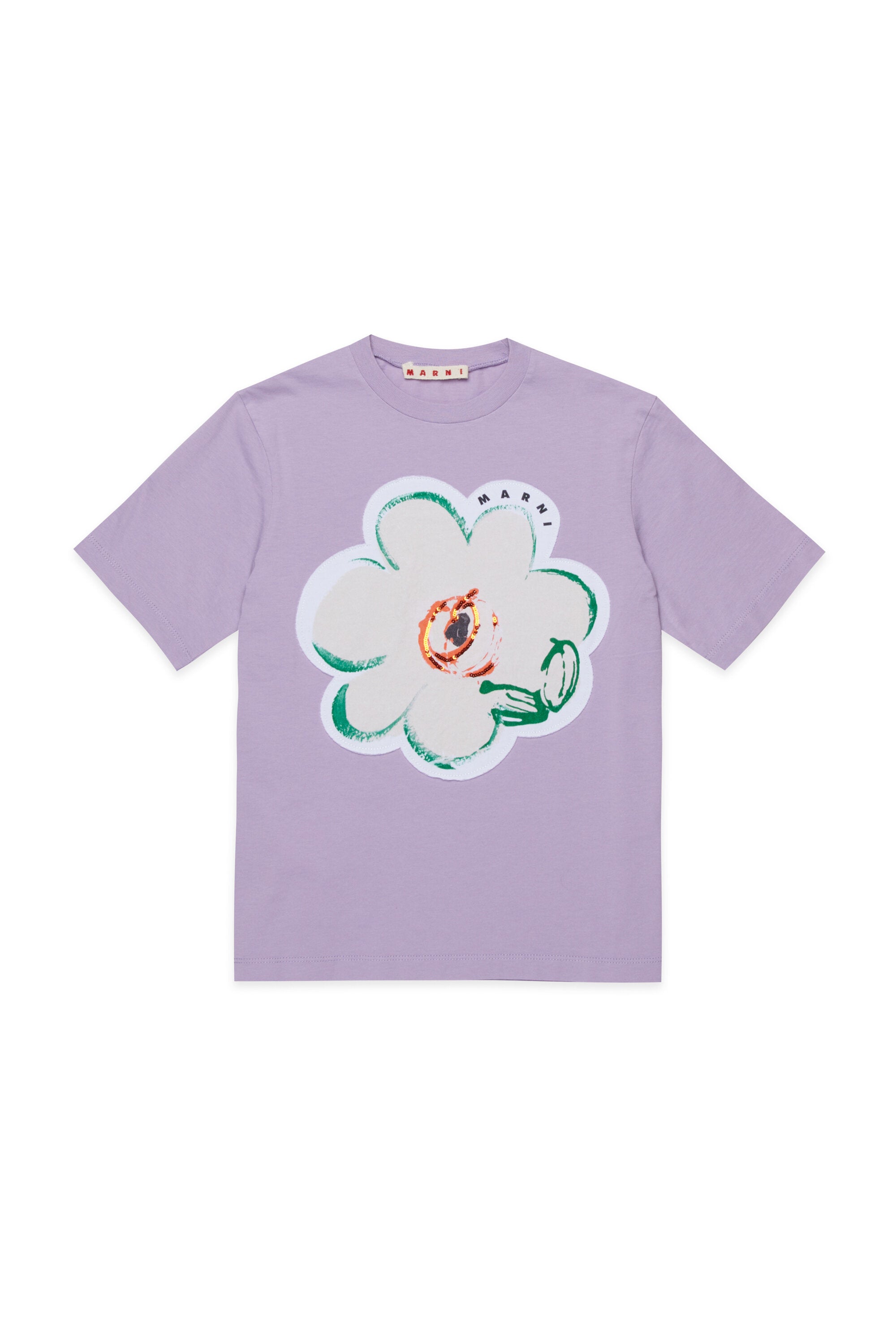 Camiseta con flor aplicada y logo
