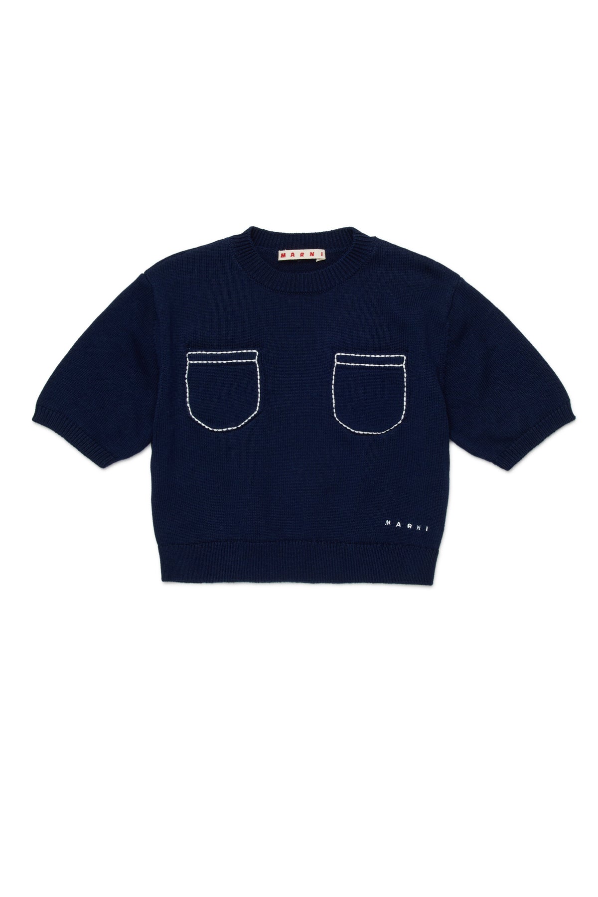 Crew neck pullover with pockets and logo