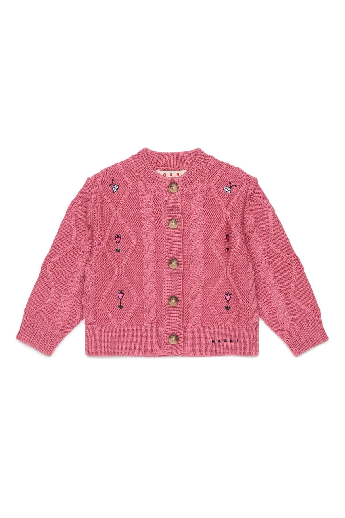 Cardigan with cable knit and floral embroidery