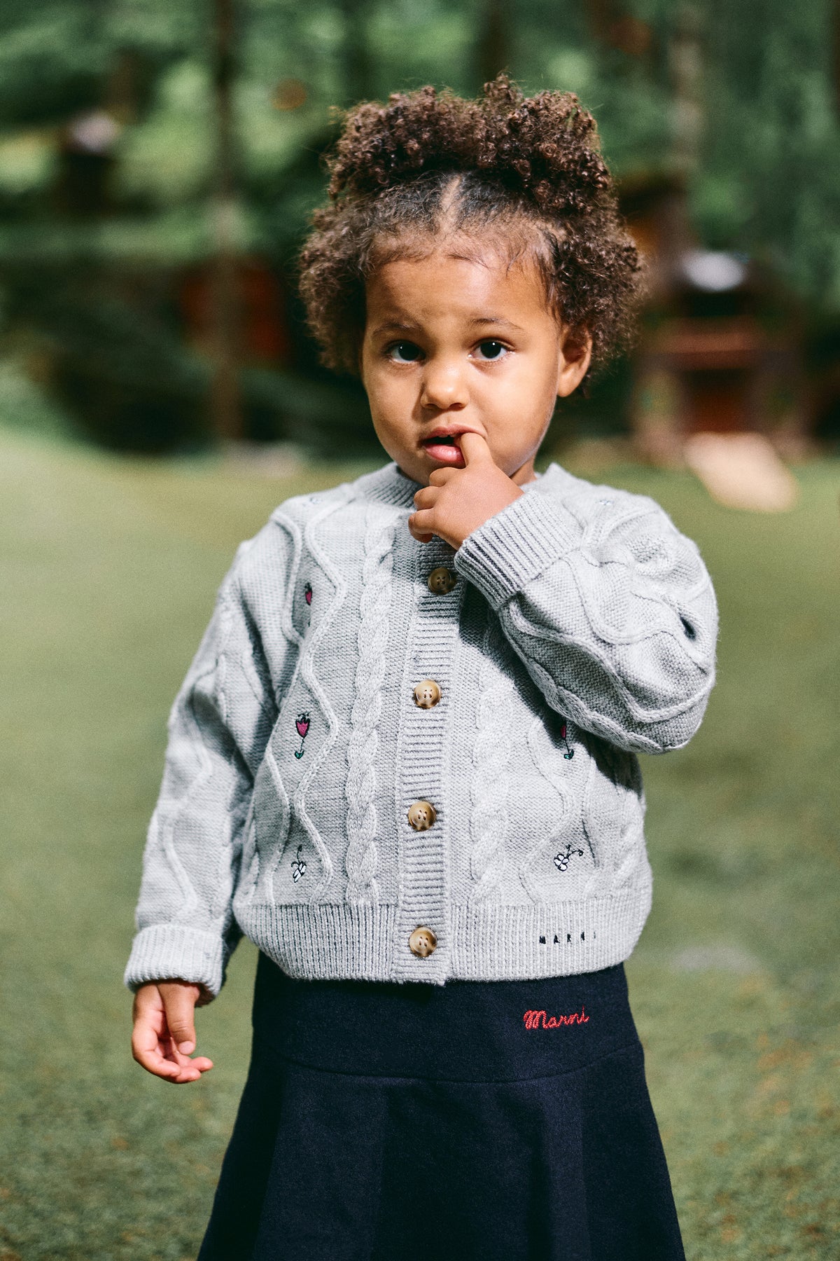 Cardigan with cable knit and floral embroidery