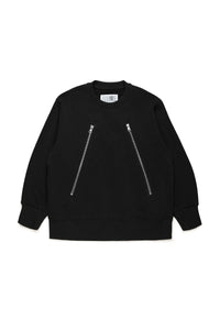 Crew-neck sweatshirt with diagonal zip