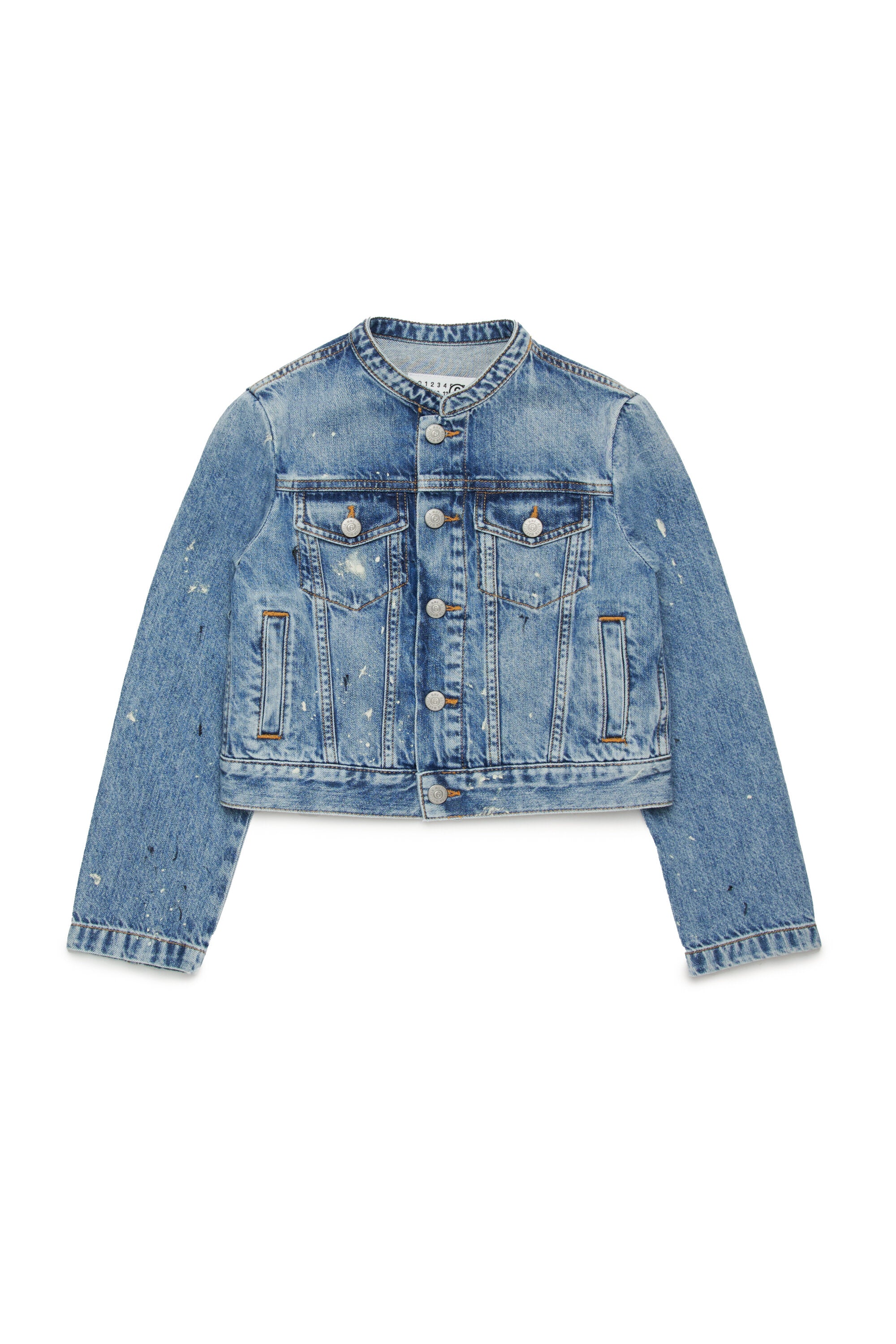 Cazadora vaquera azul sombreada con lunares de colores