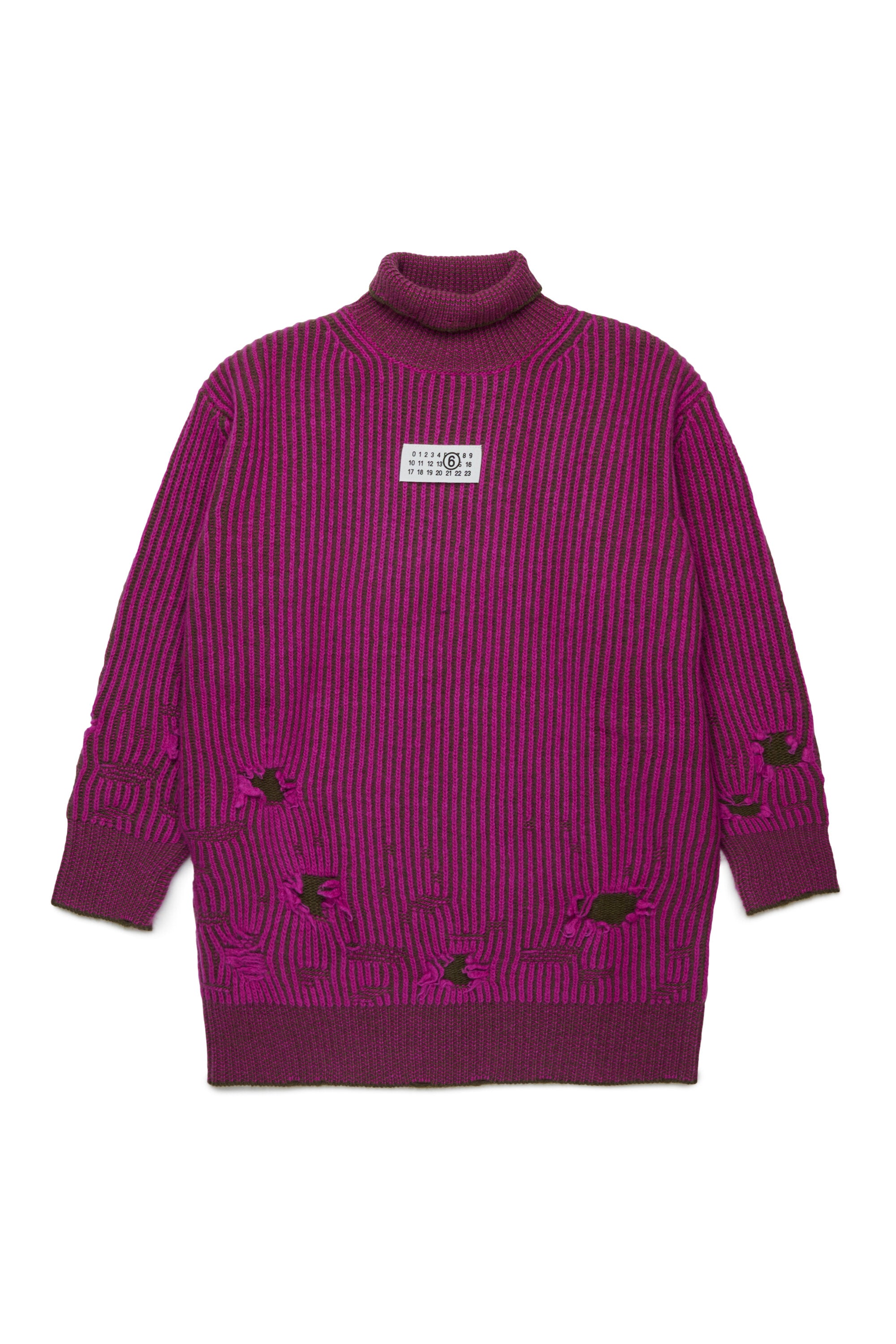 Ribbed wool mini dress with rips