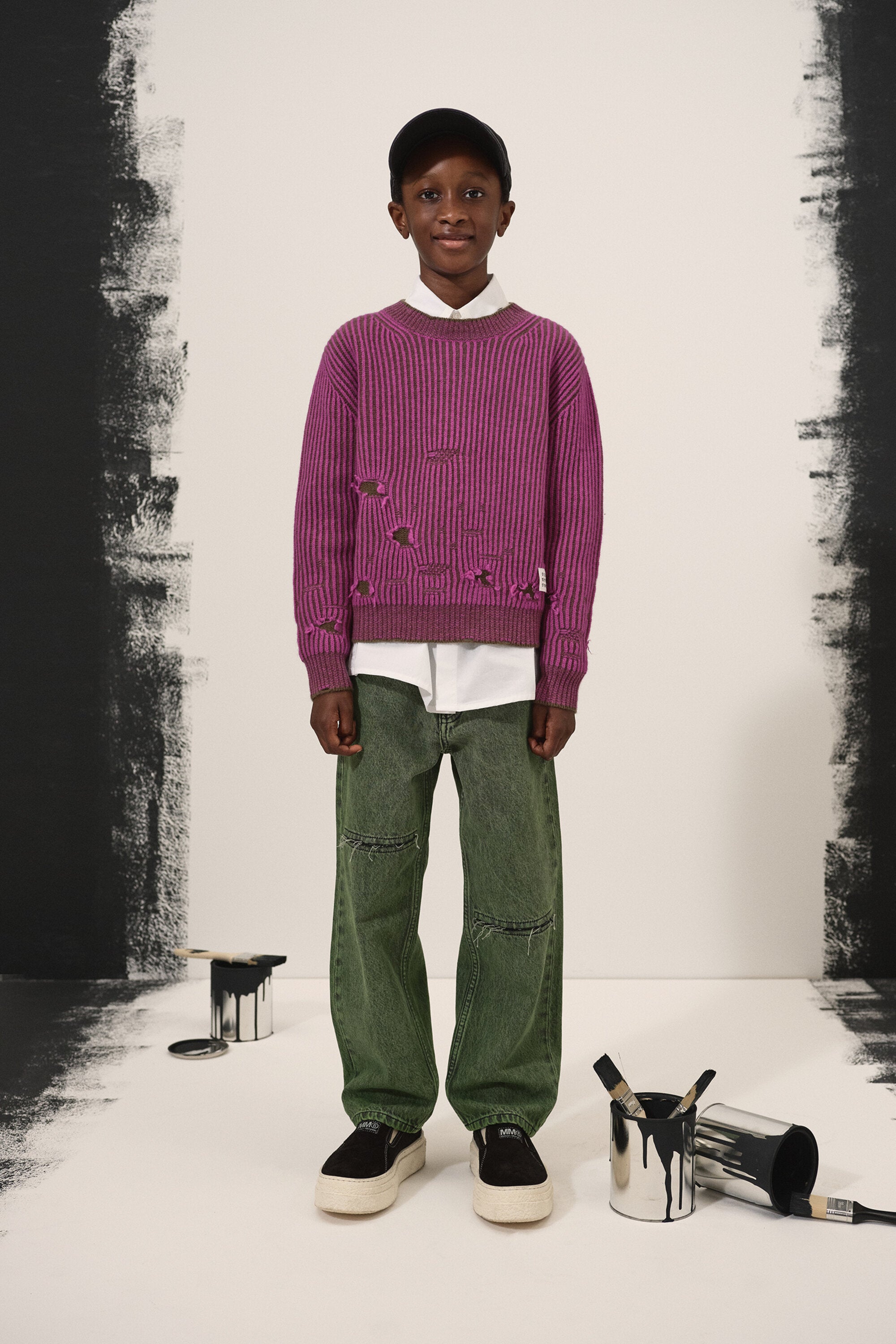 Ribbed wool pullover with breaks