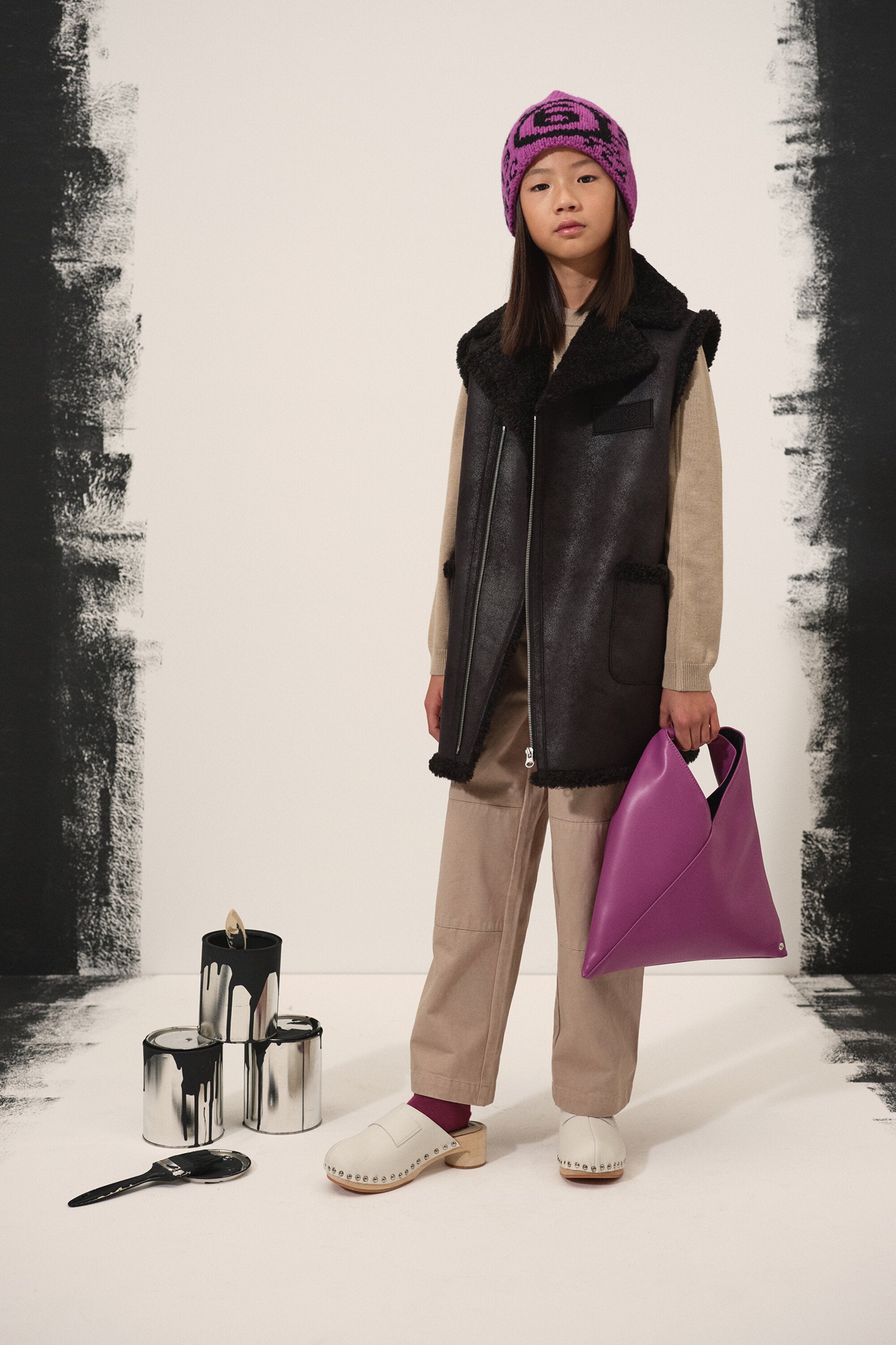 Chaleco de piel de oveja con detalles de peluche