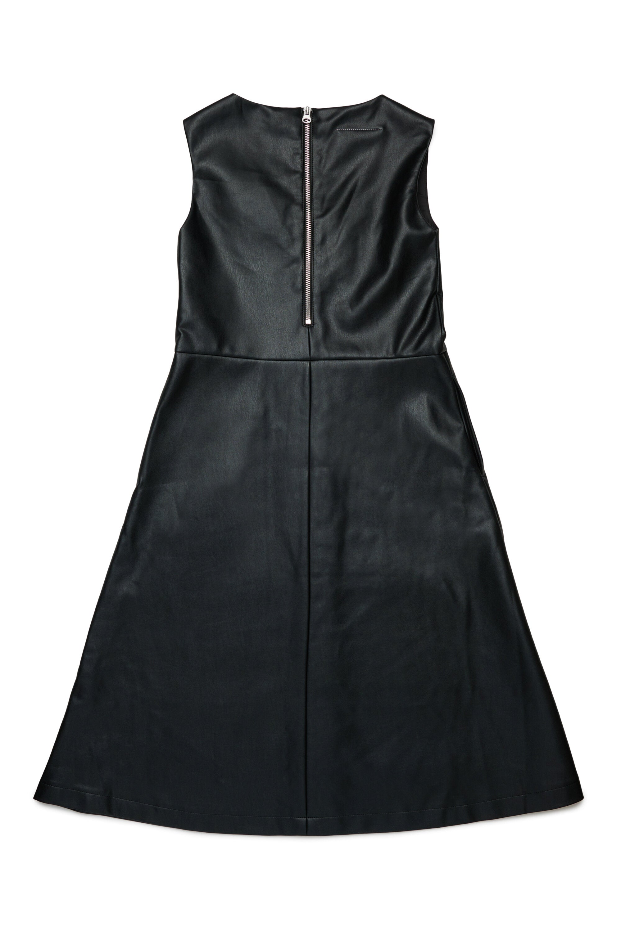 Long dress in coated fabric with zip