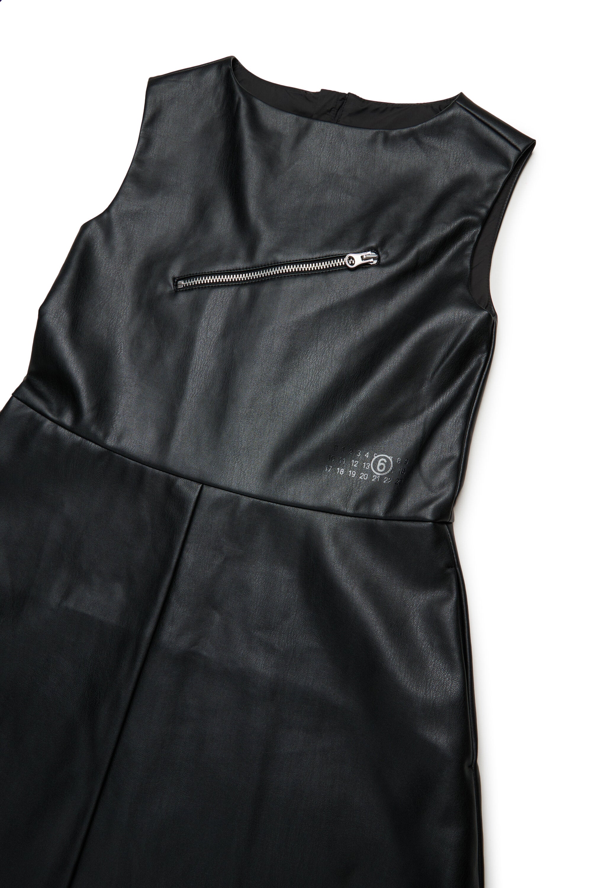 Long dress in coated fabric with zip