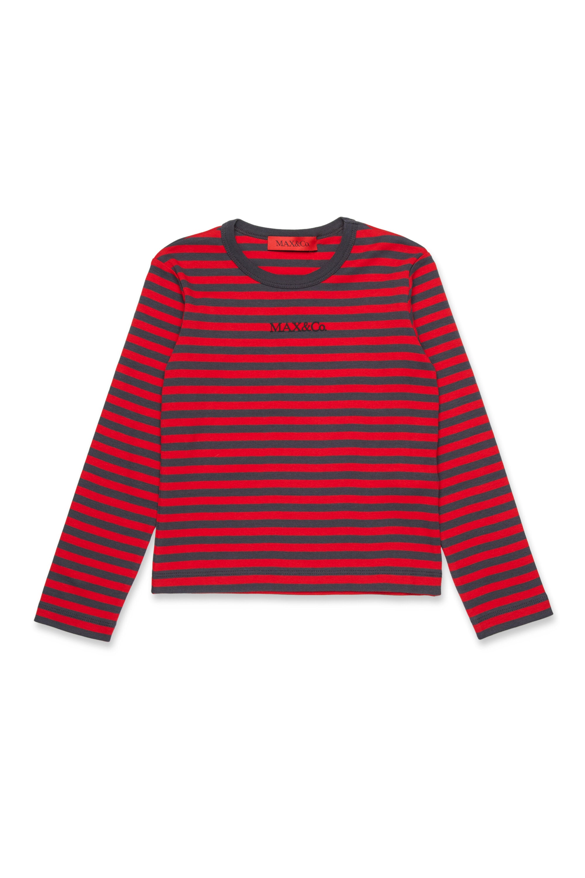 Long sleeve T-shirt in striped micro ribs