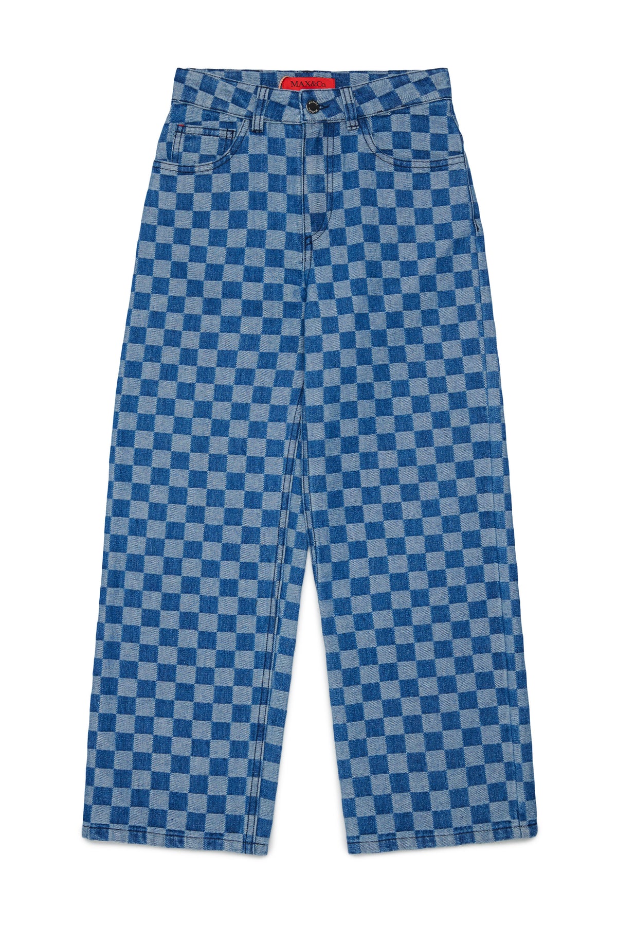 Jeans corte regular con estampado de cuadros