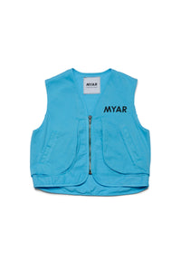 Vest jacket in deadstock and linen with MYAR logo