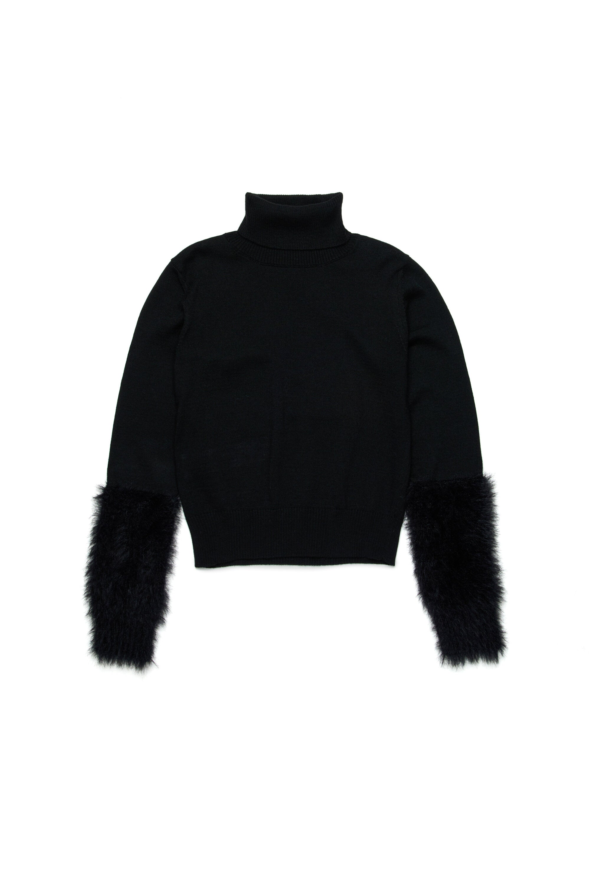 Wool-blend turtleneck with faux fur on sleeves