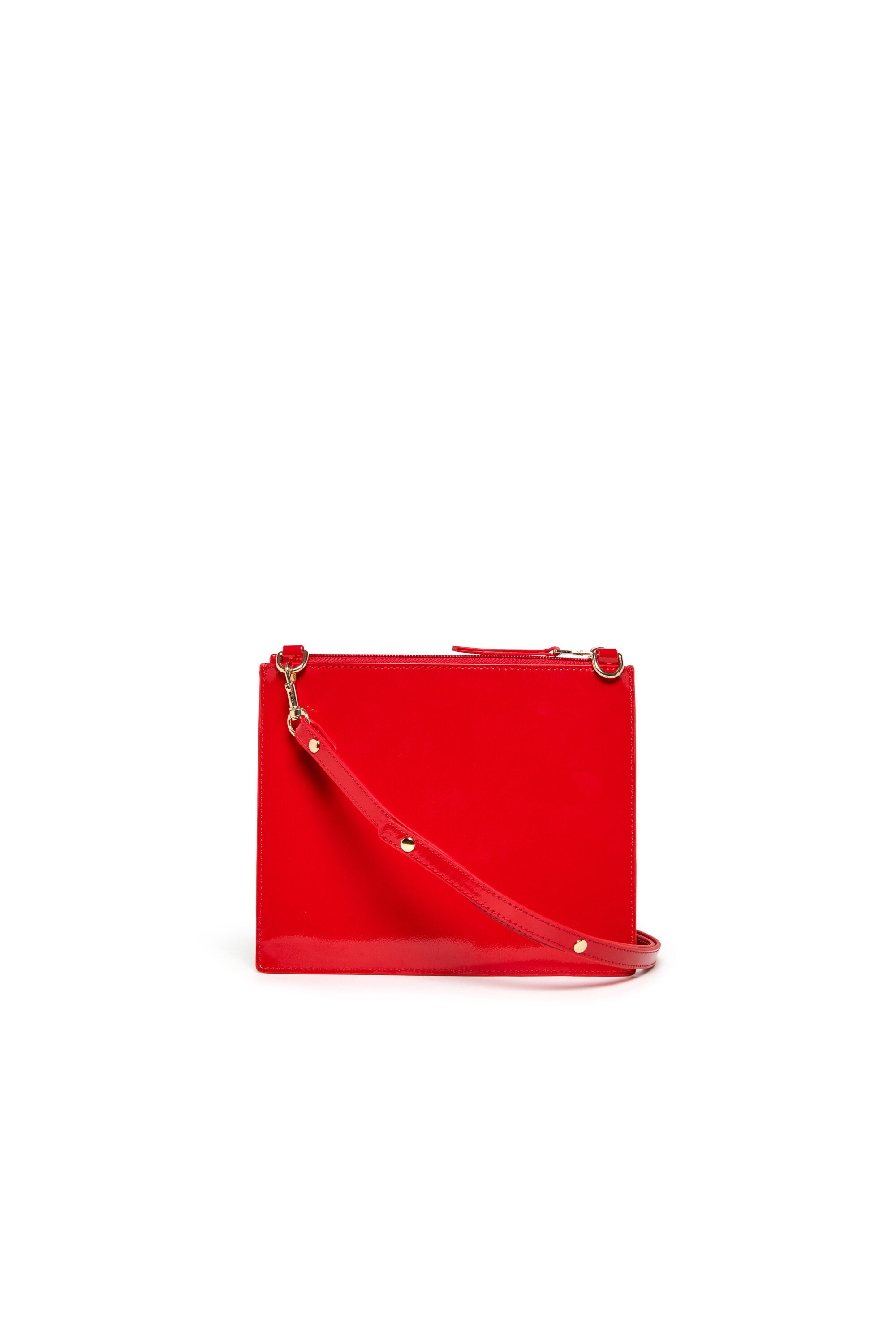 Patent leather envelope bag with logo