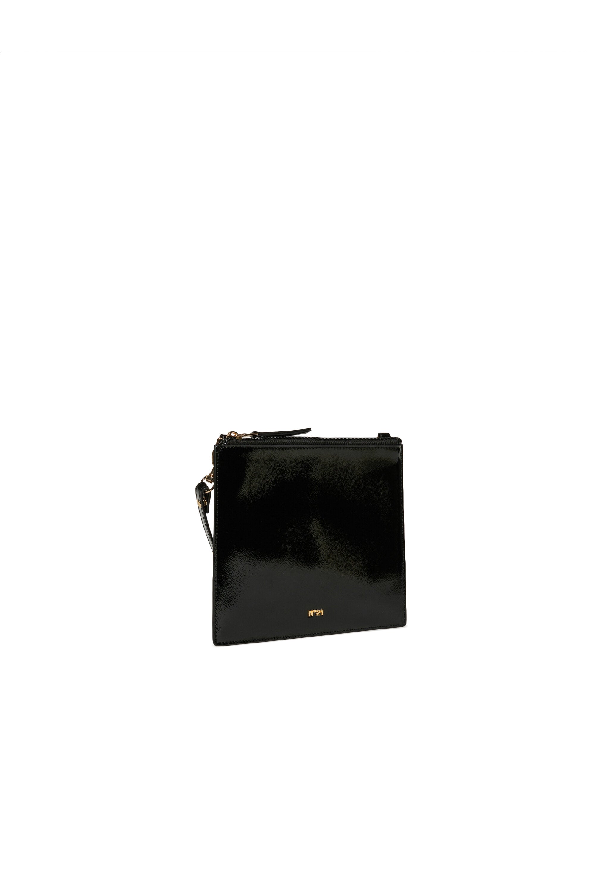 Patent leather envelope bag with logo