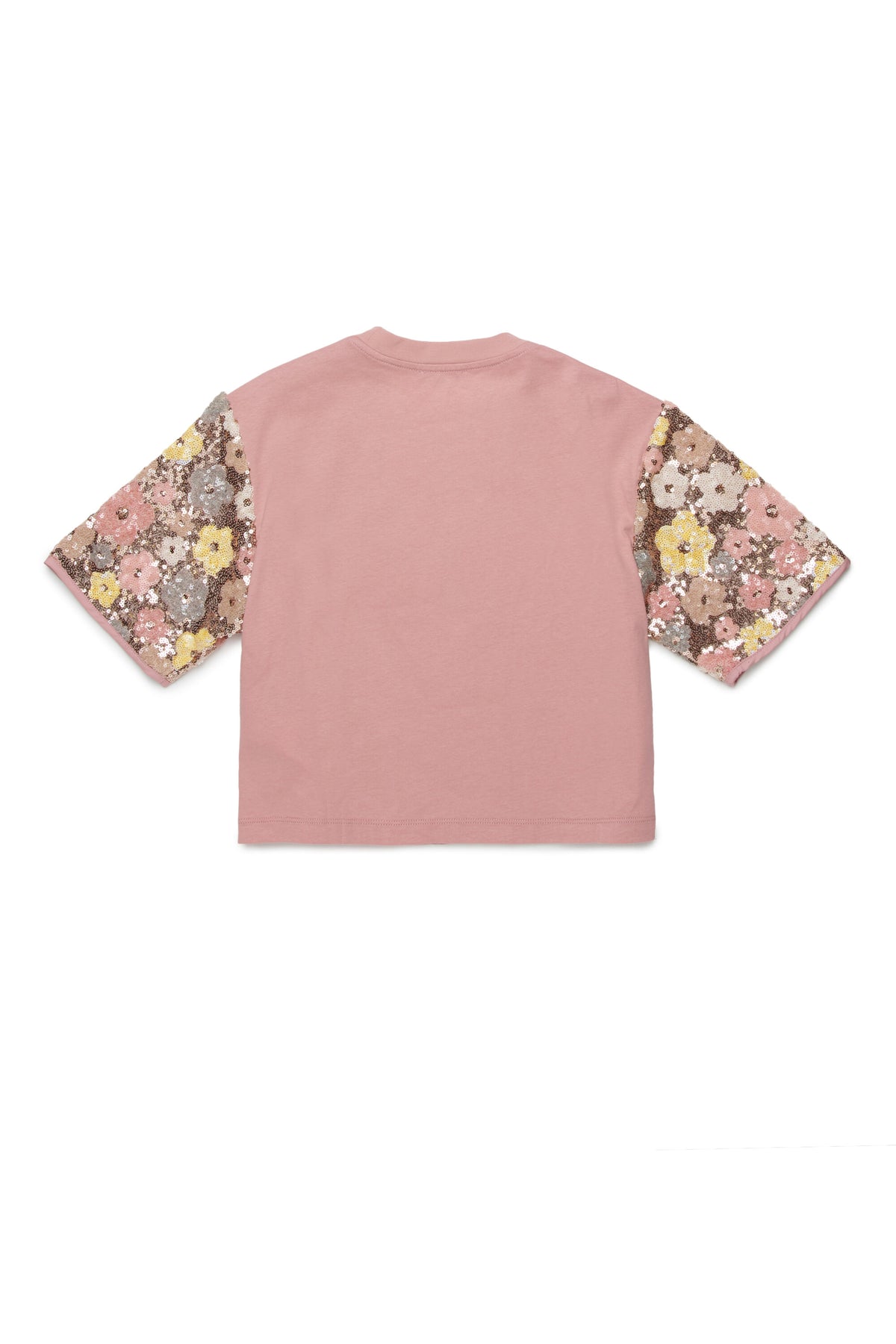 Camiseta de cuello redondo con lentejuelas florales