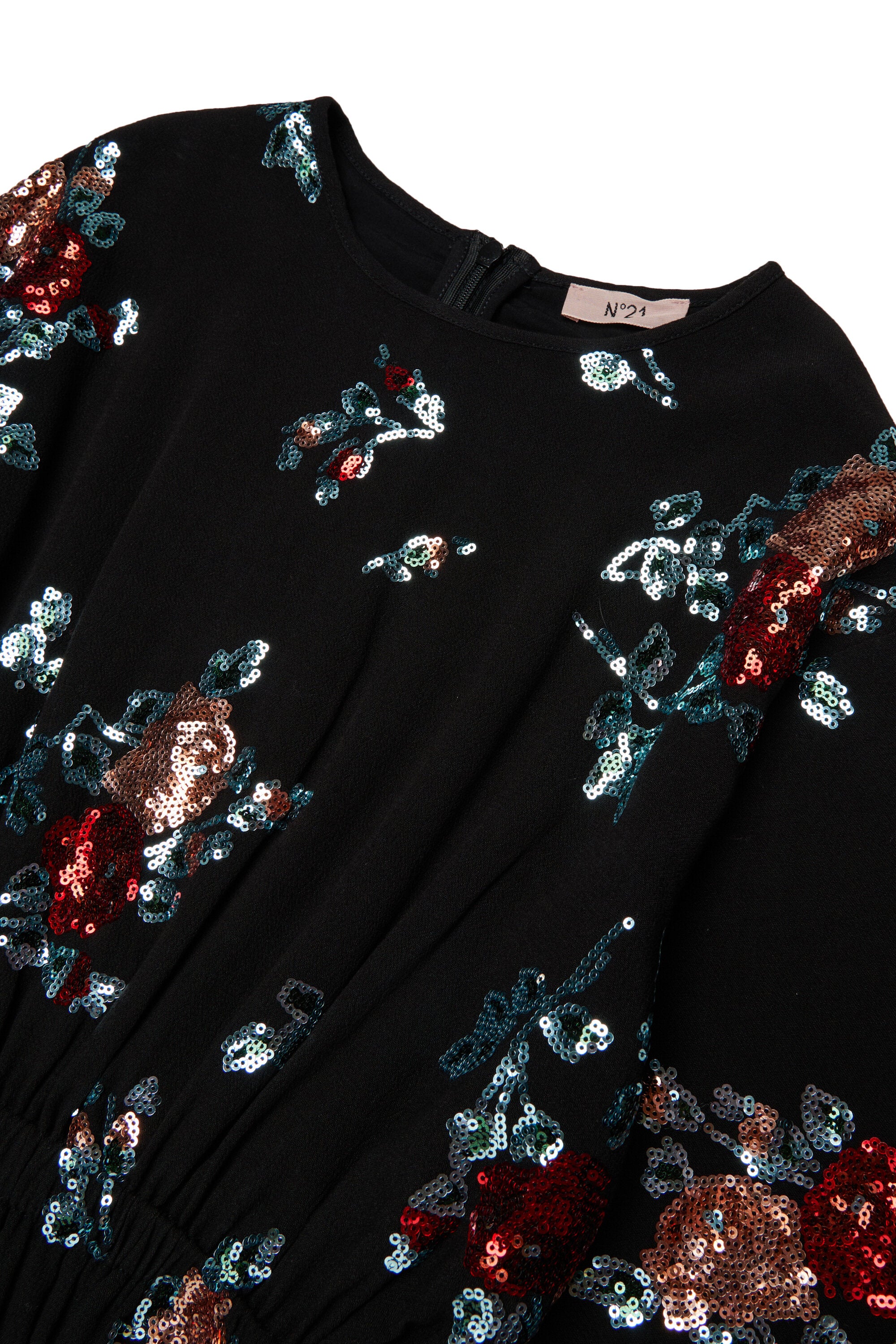 Vestido corto con lentejuelas florales
