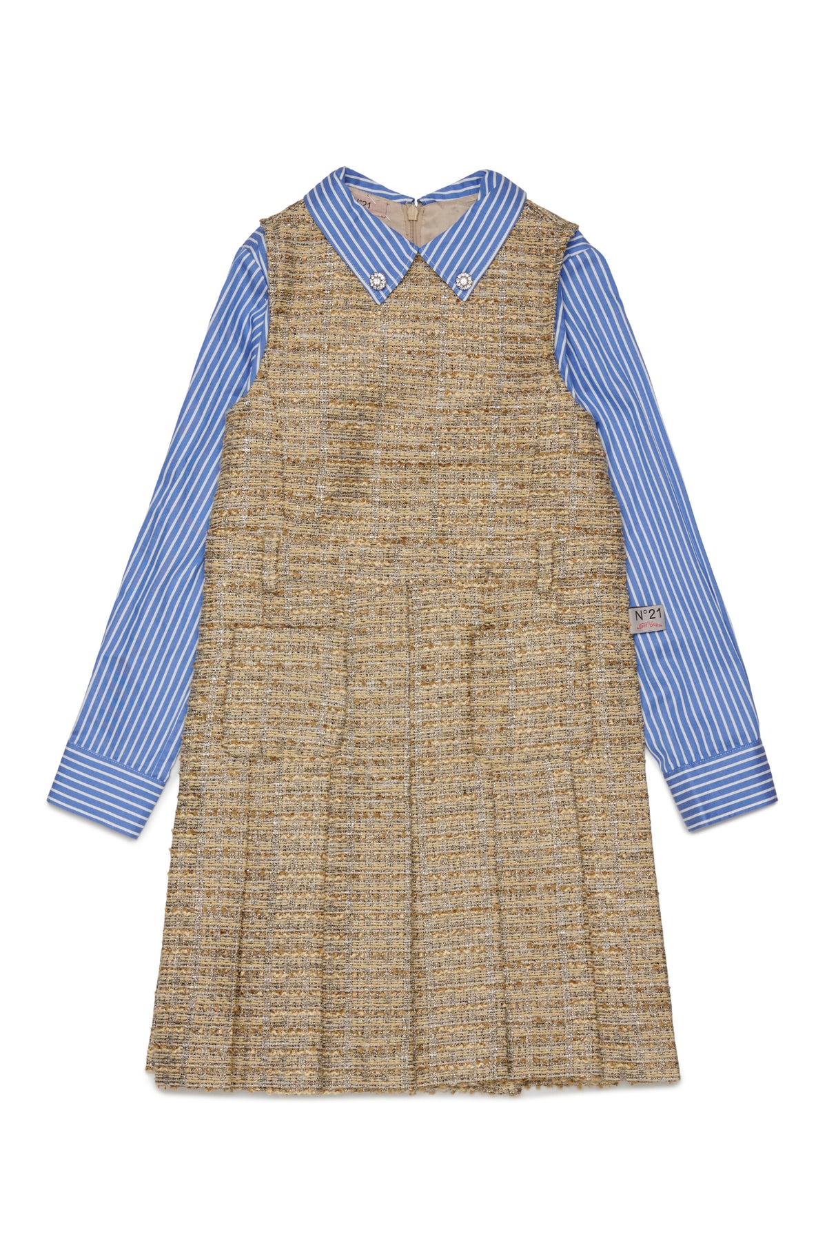 Vestido con cuello de rayas