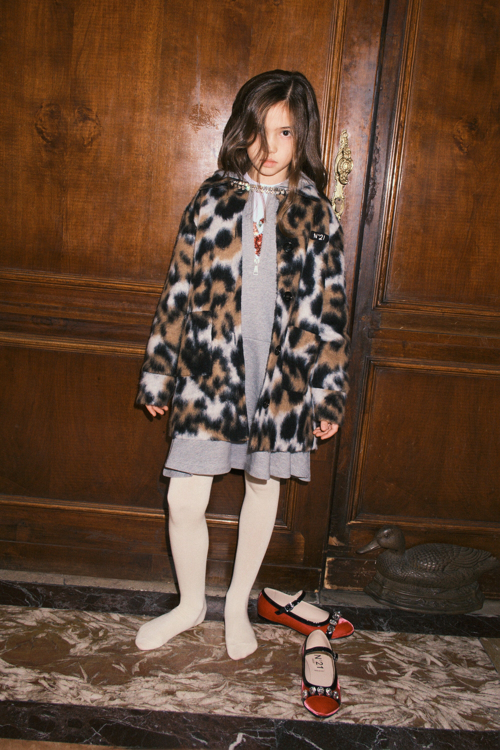 Animal print faux fur coat