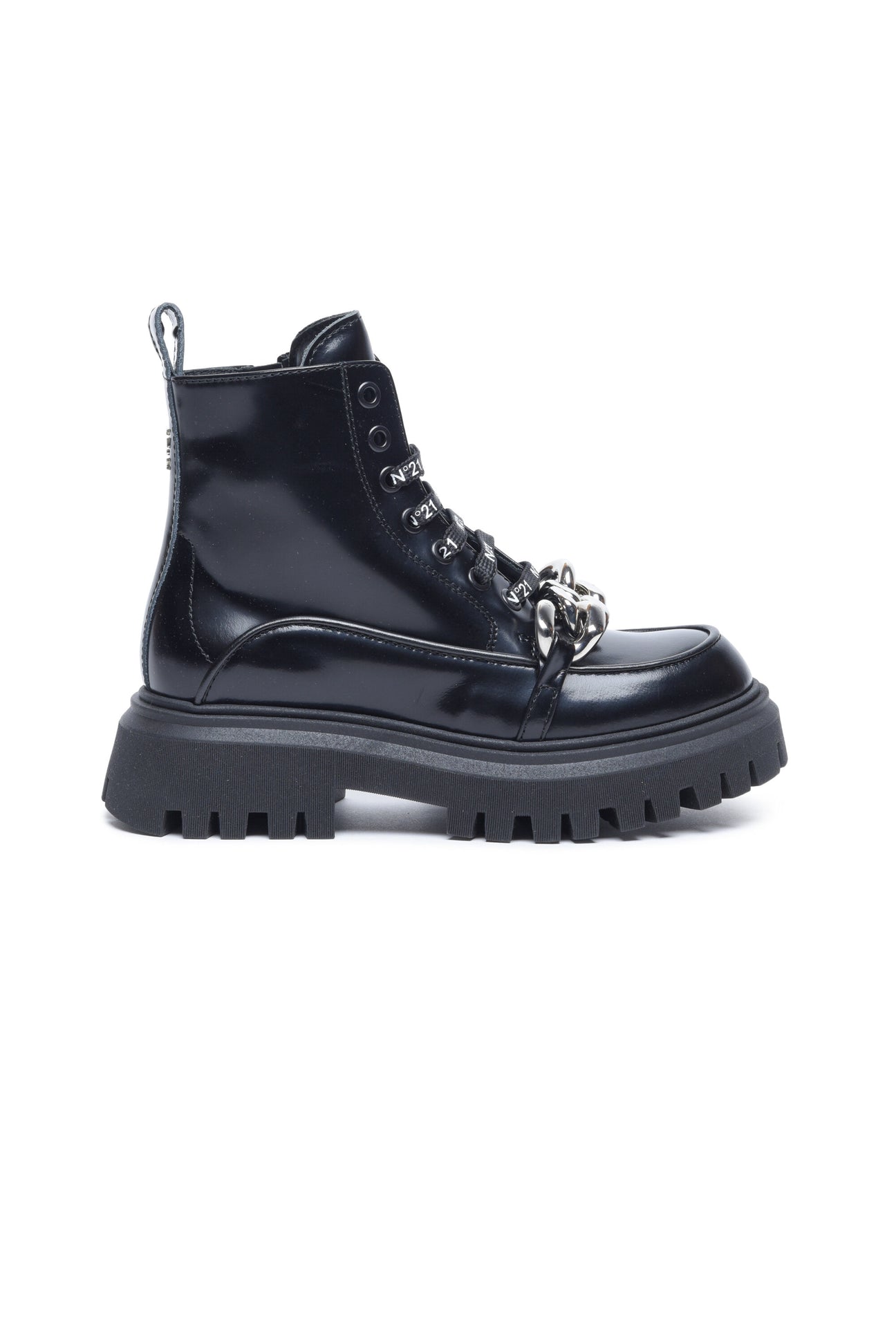 Lace-up boots with chain Lace-up boots with chain