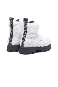 Shearling-effect high boots with logo