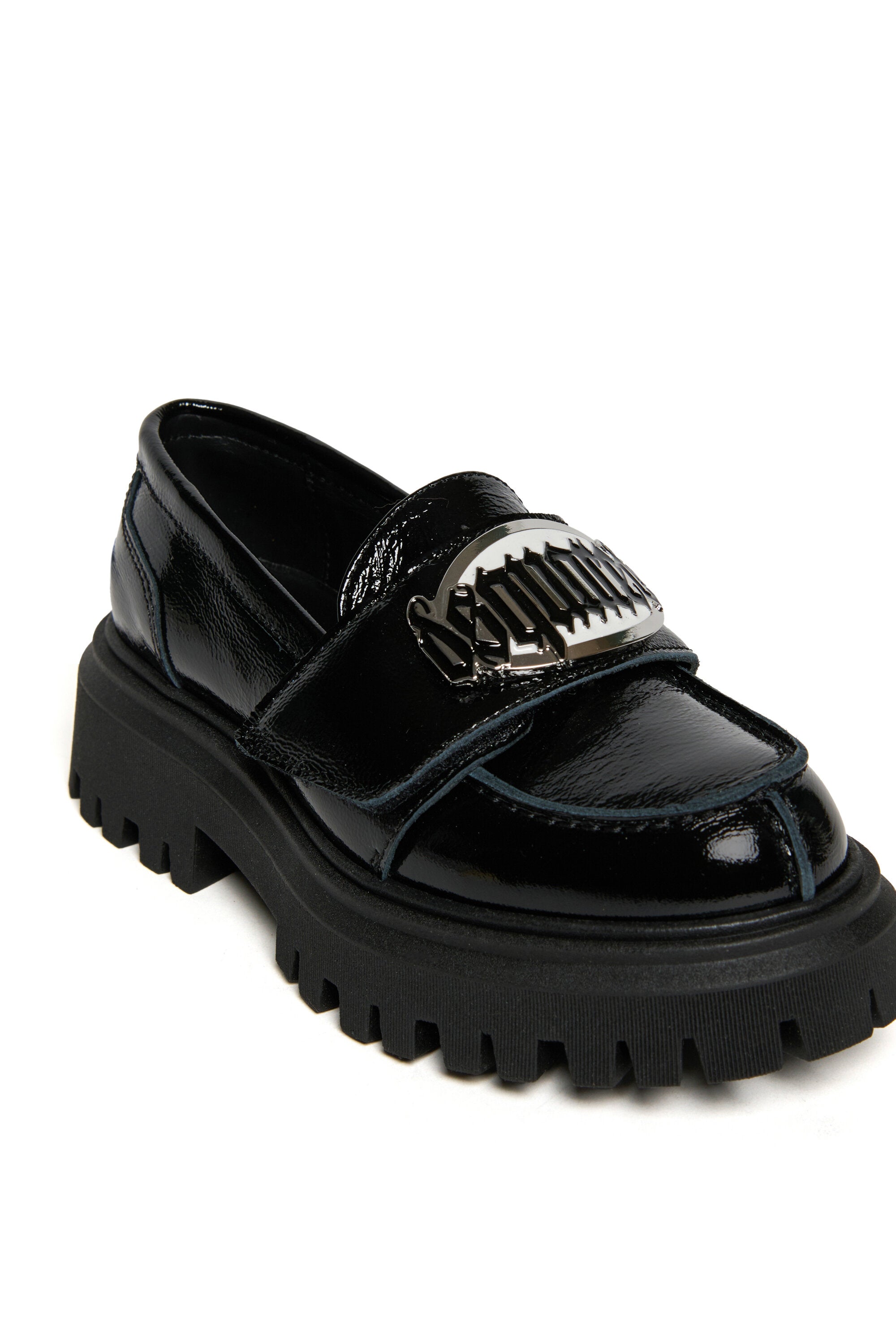 Branded glazed leather loafers