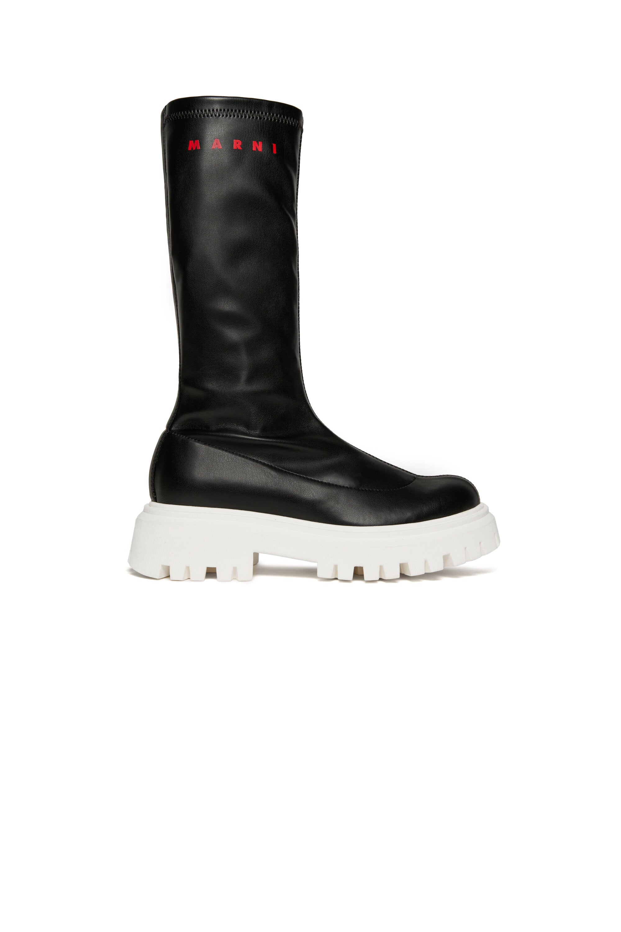 Branded long faux leather boots