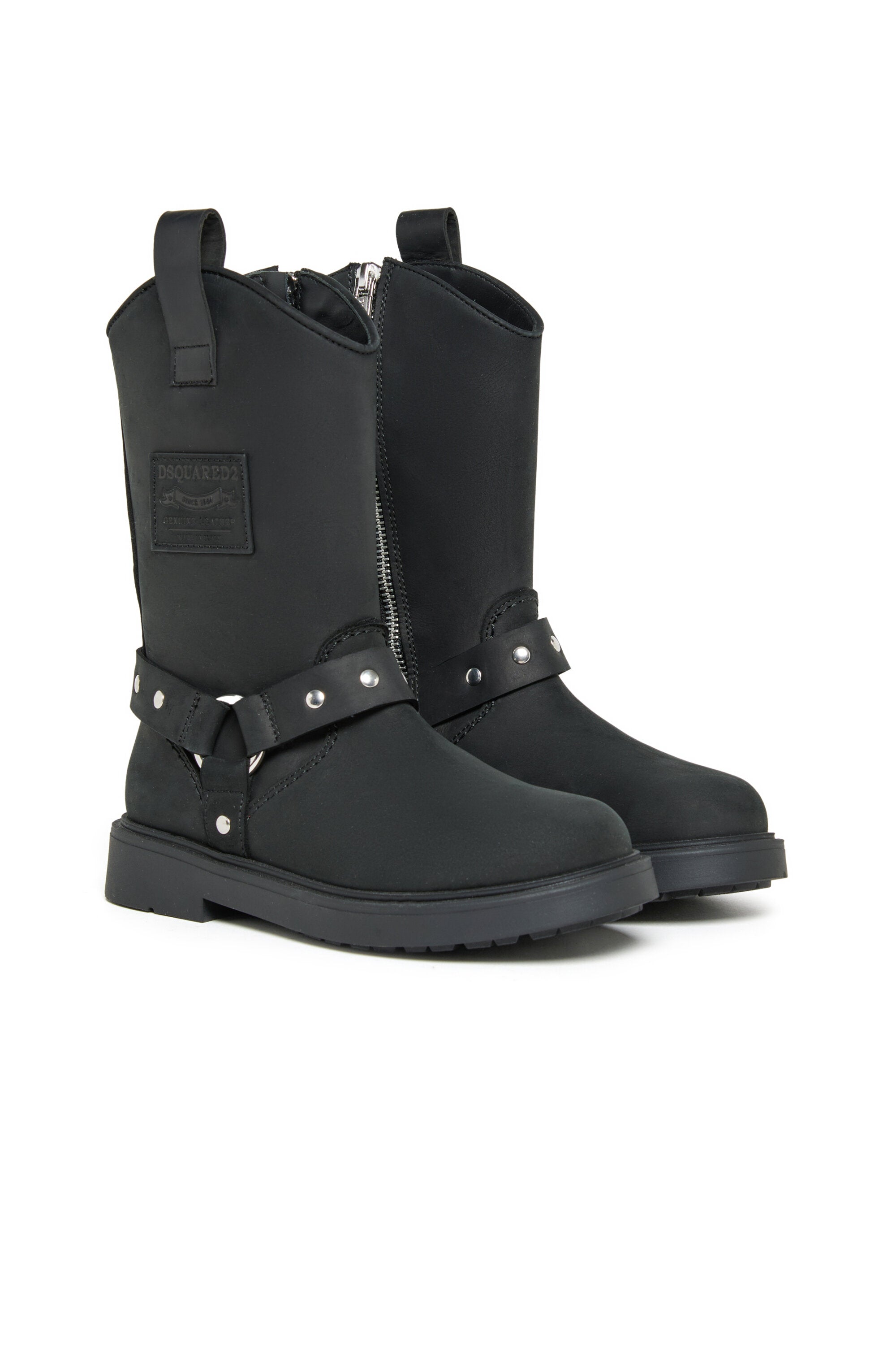 Biker boots with studded strap