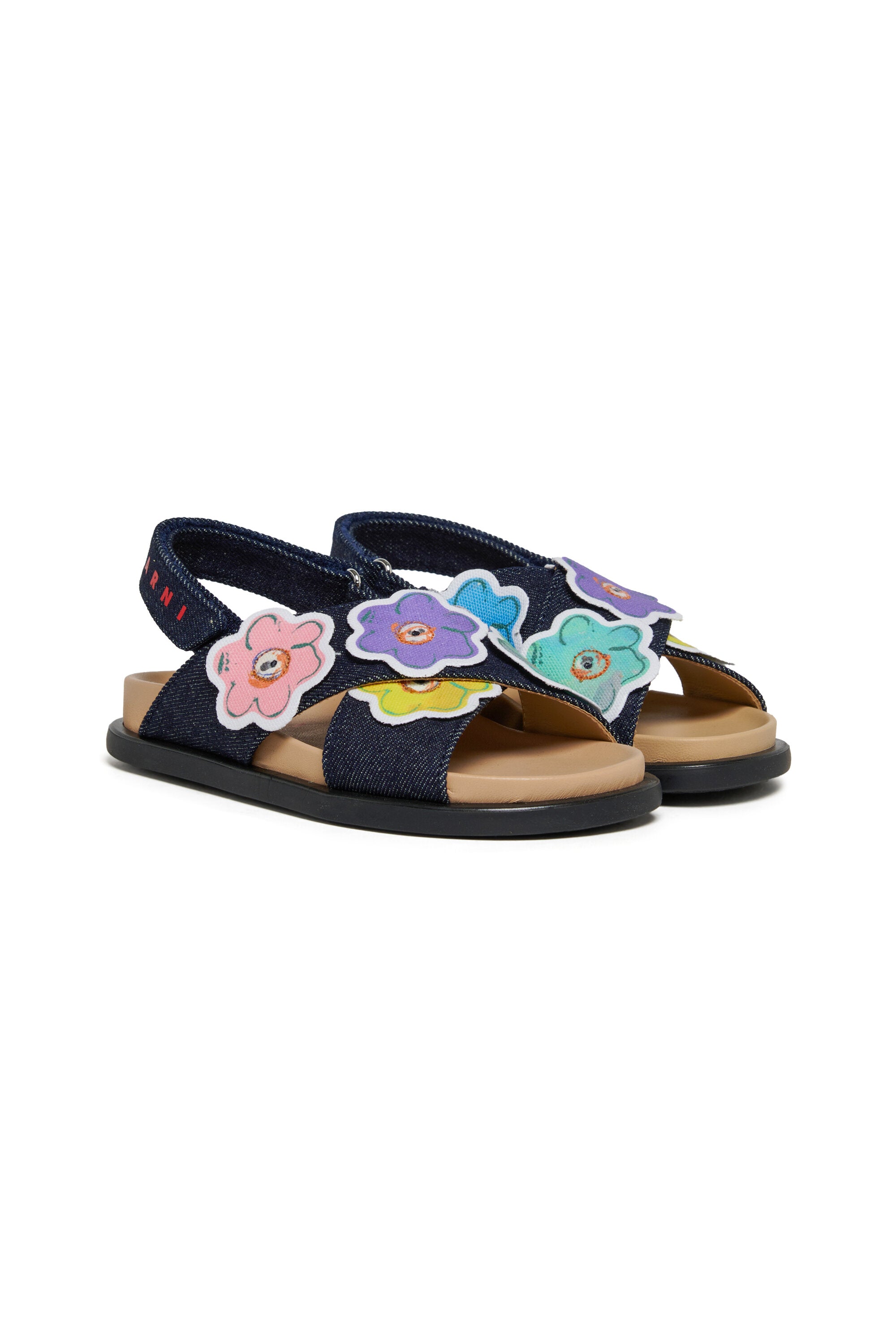 Sandalias con aplicaciones florales y logotipo