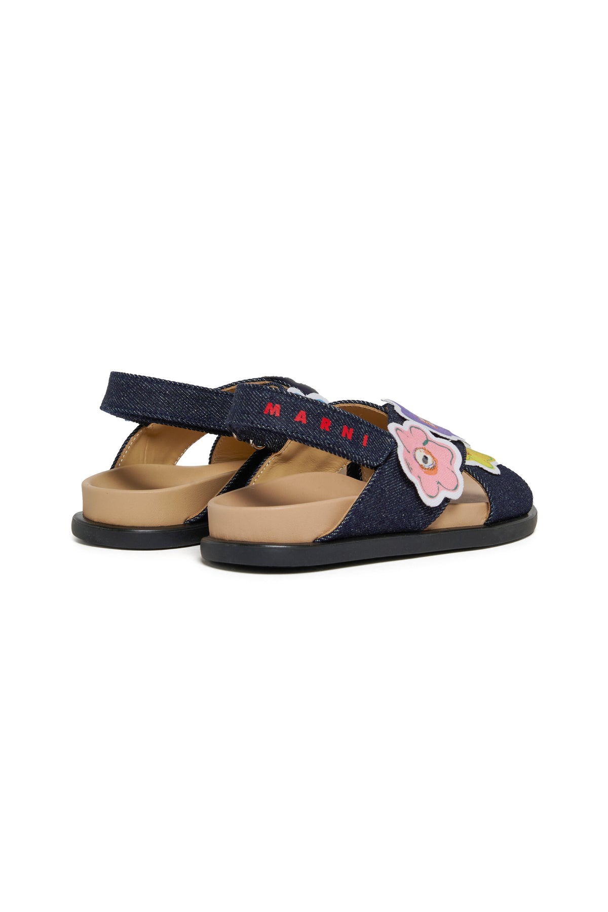 Sandals with floral appliqués and logo