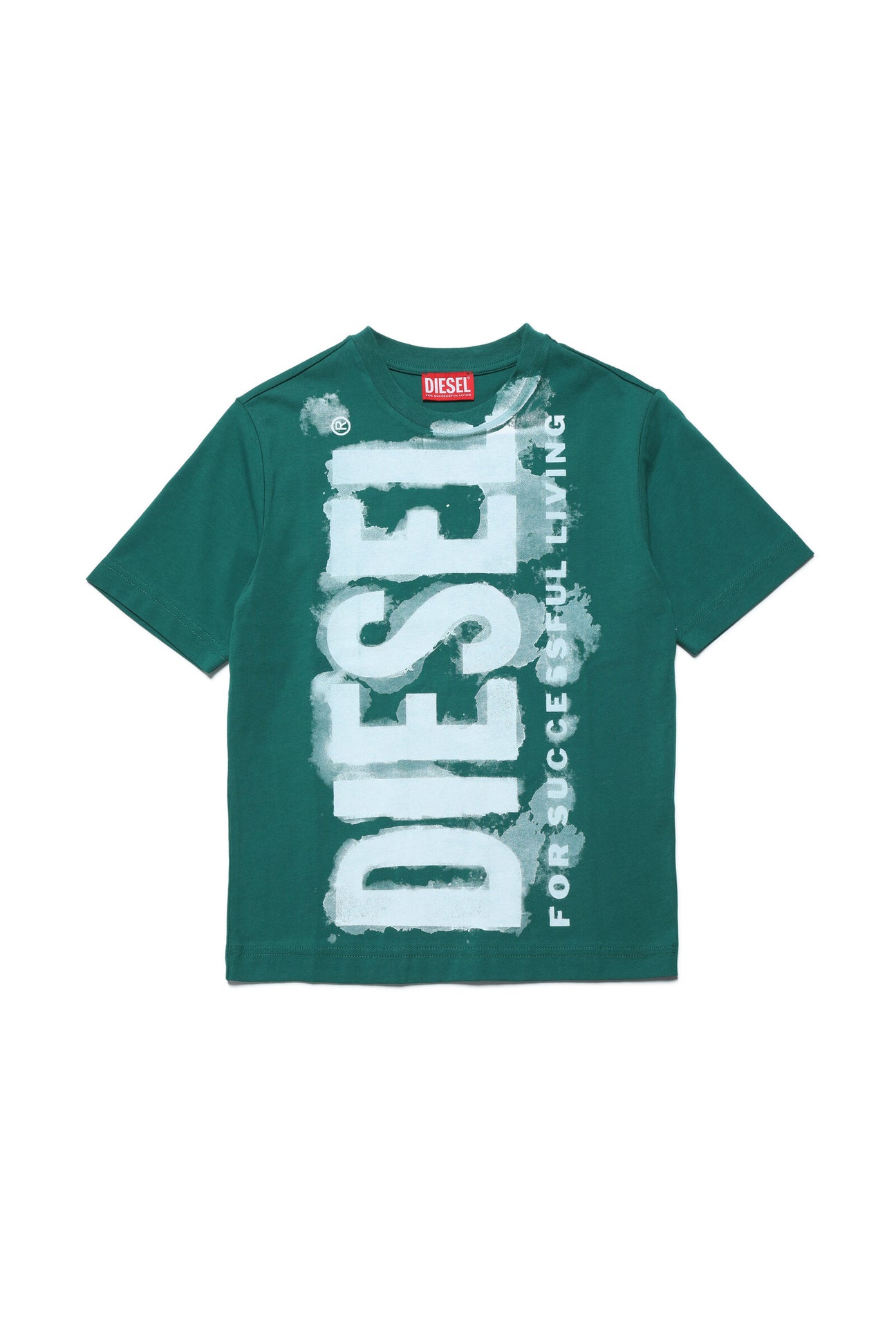 Crew-neck jersey T-shirt with watercolor effect logo 
