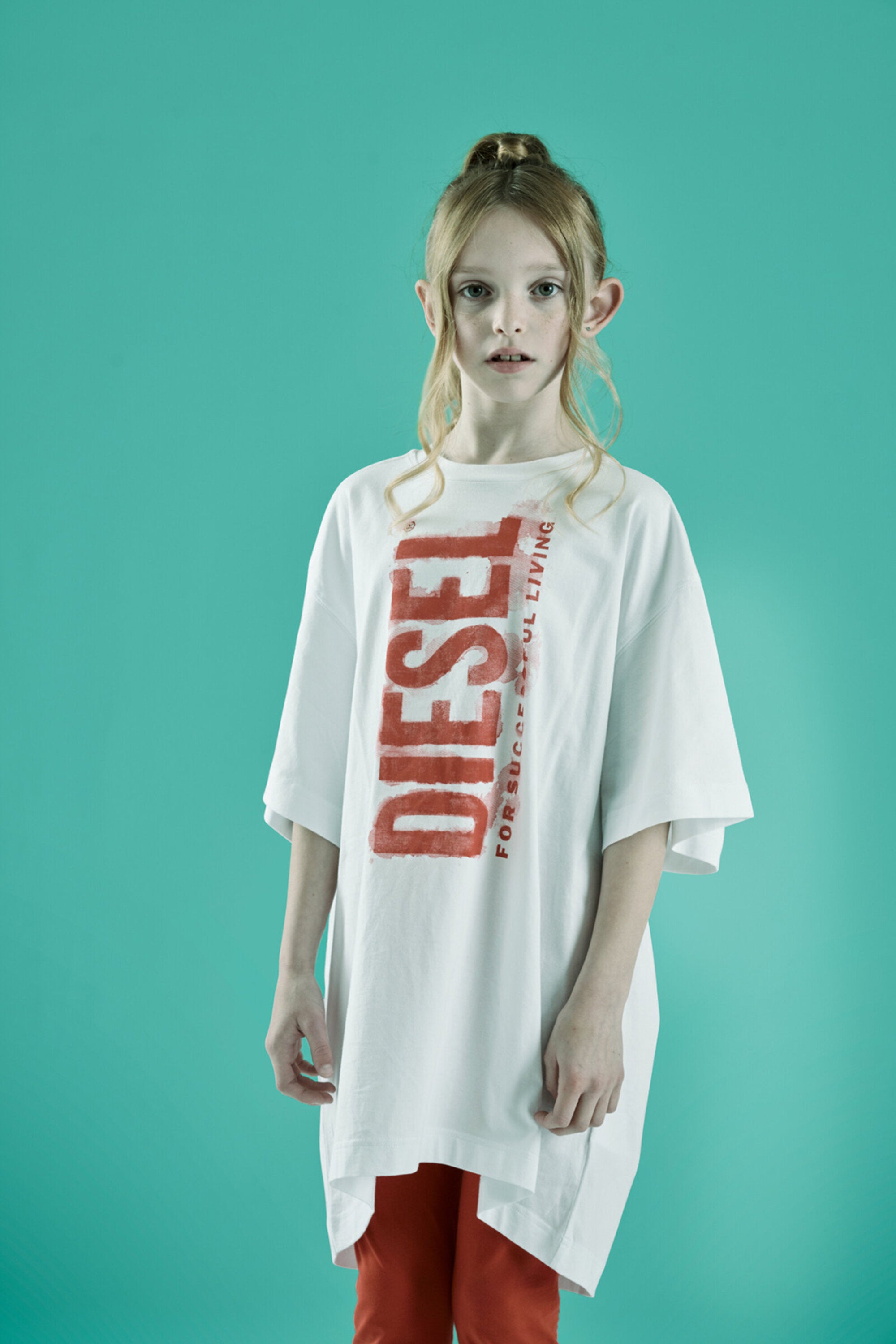 Diesel white maxi t-shirt dress with watercolour effect logo for