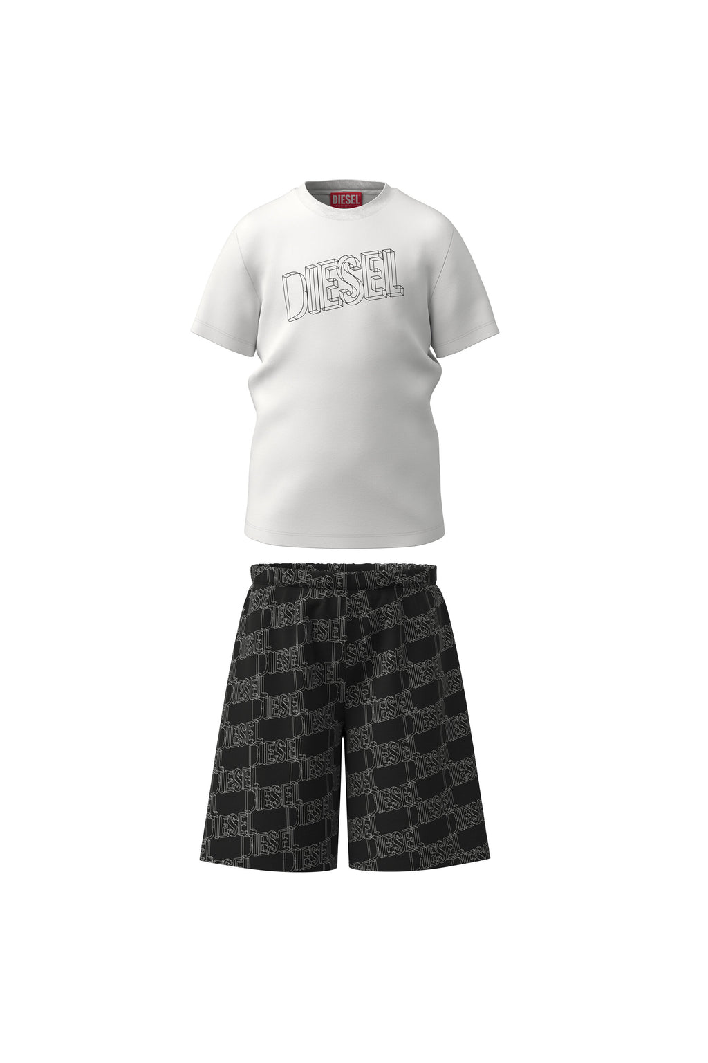 Pijama corto de jersey blanco y negro con logotipo